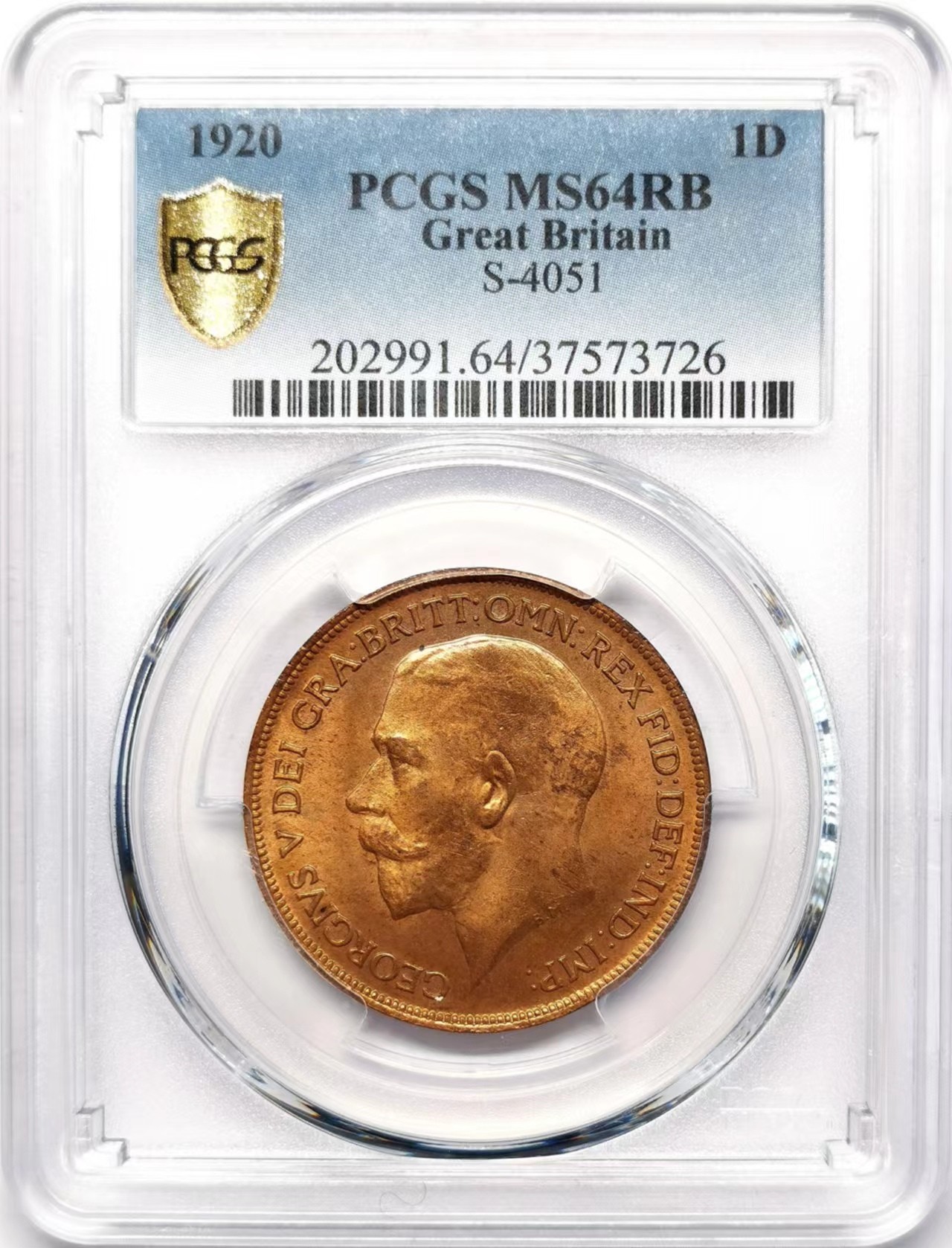 凡希万国世界钱币年度大拍第二季 PCGS MS64RB 1920英国乔五便士大铜