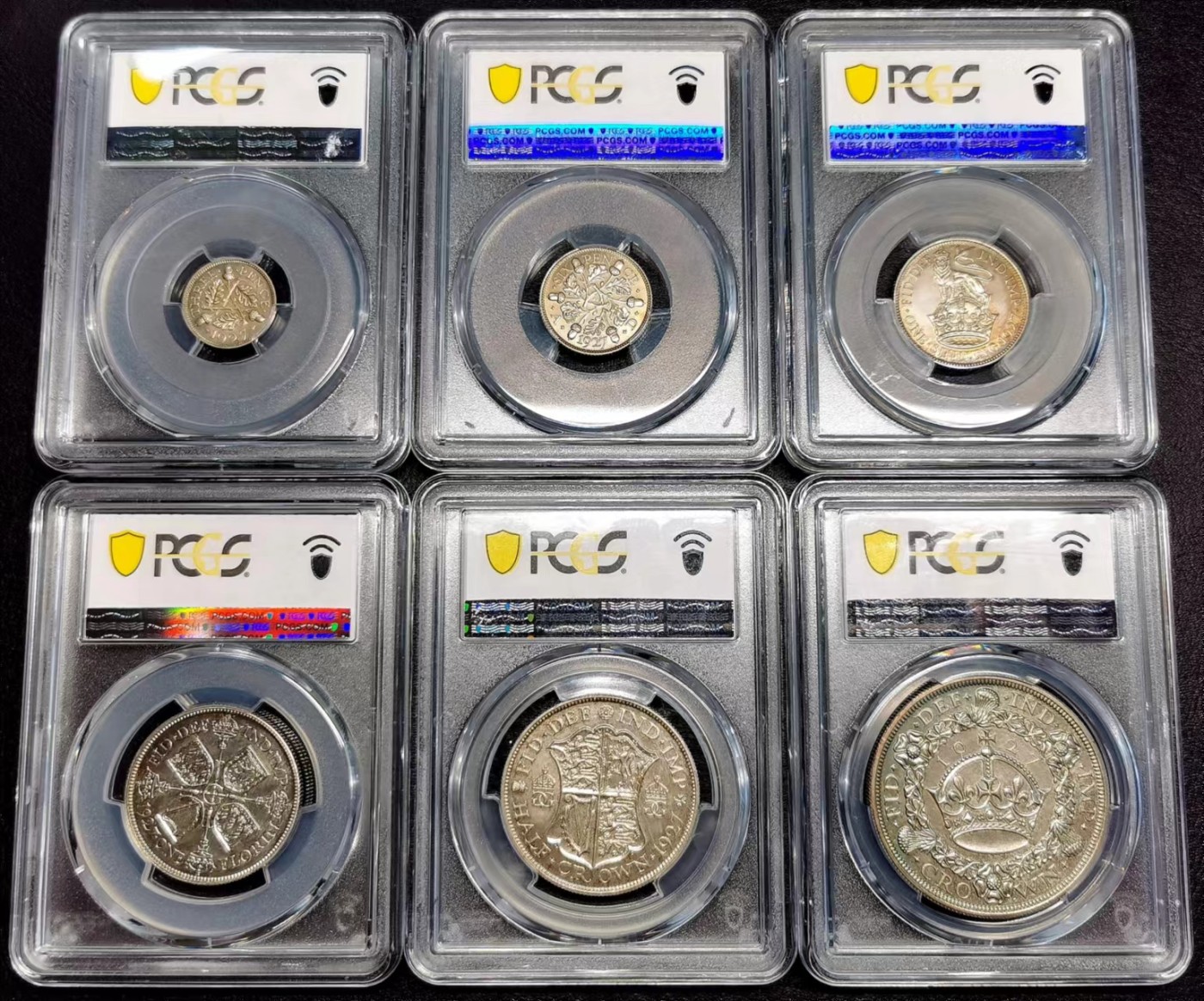 凡希万国世界钱币年度大拍第二季 PCGS PF63-66 1927英国乔五新版币精铸PS六枚套 典型的原装哑光灰彩！