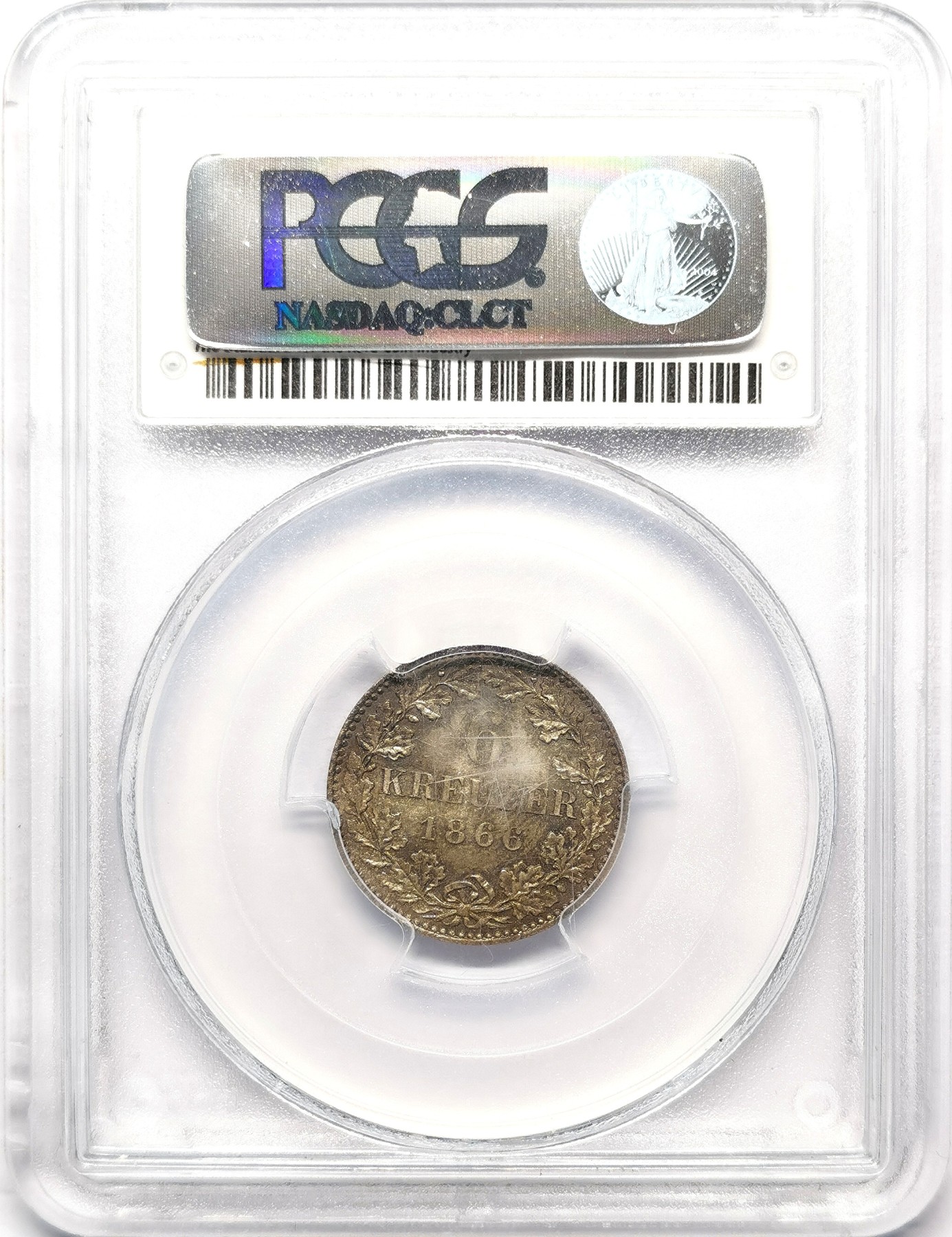 凡希万国世界钱币年度大拍第二季 PCGS  MS64 1866法兰克福6克洛泽银辅币深色五彩