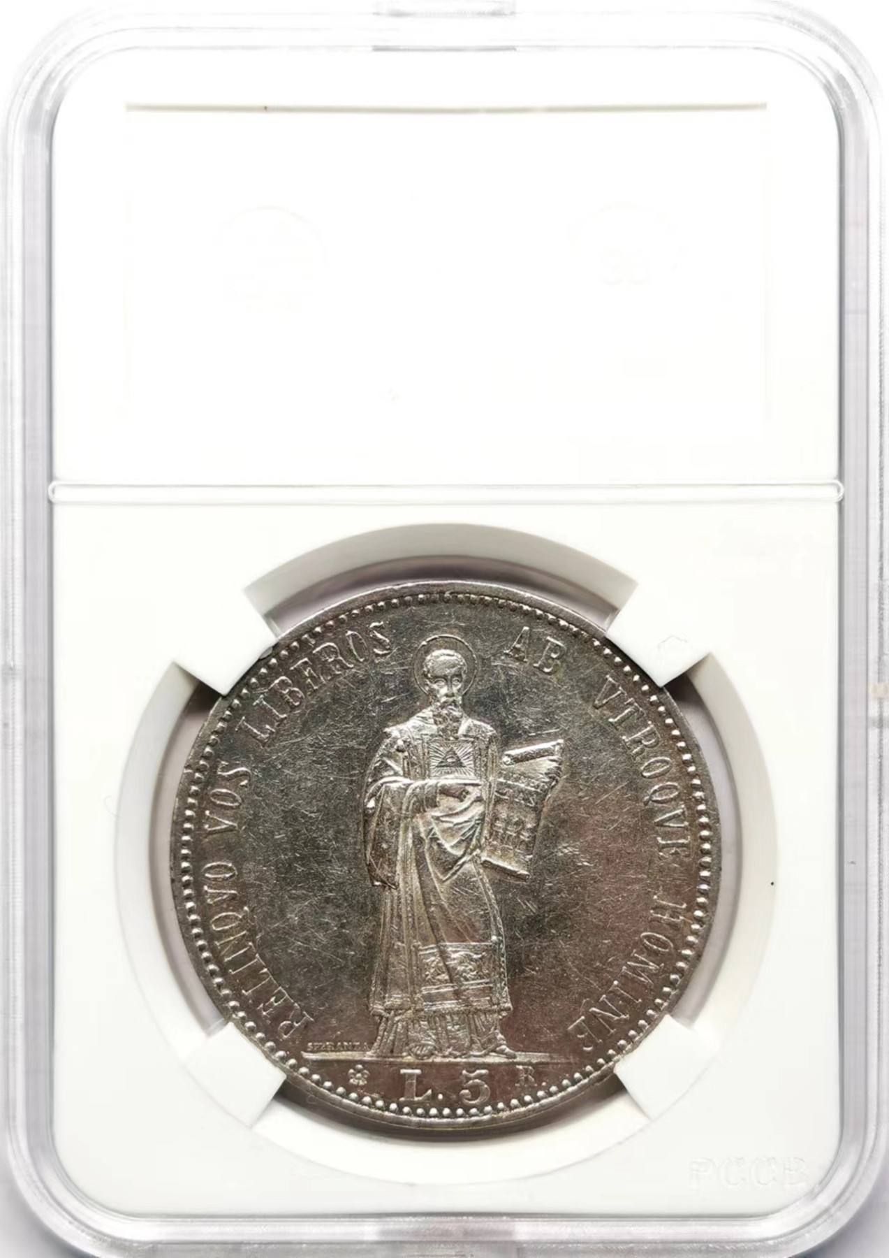 凡希万国世界钱币年度大拍第二季 1898年圣马力诺5里拉流通大银币 老藏家旧藏裸币