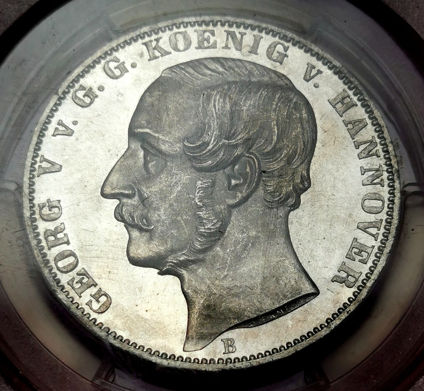 凡希万国世界钱币年度大拍第二季 PCGS MS64 1865汉诺威滑铁卢战役纪念1泰勒 发行量15000枚 一说用于奖励参加过滑铁卢战役的老兵 拥有非常强烈的镜面凝霜感