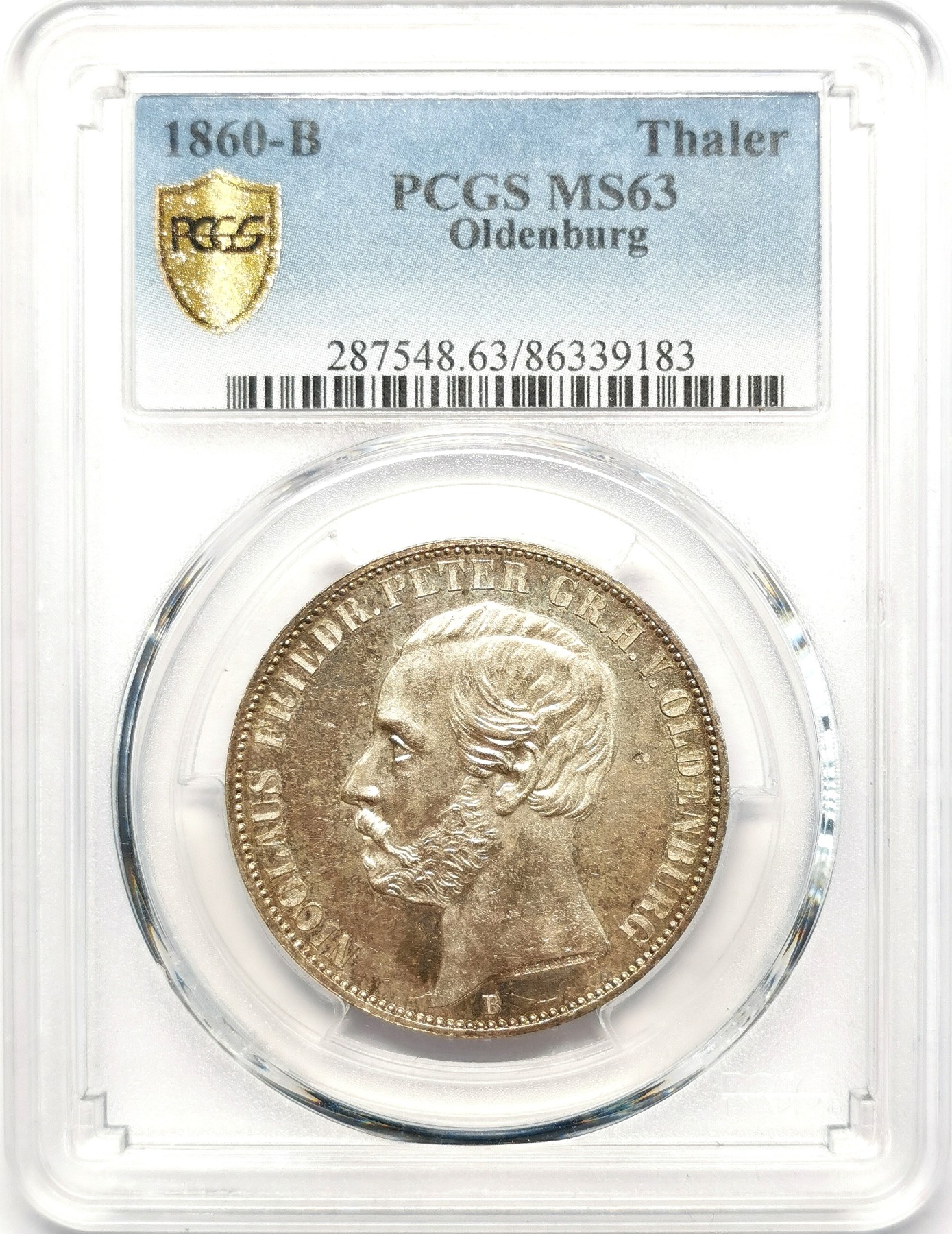 凡希万国世界钱币年度大拍第二季 PCGS MS63 1860德国欧登堡流通纹章1泰勒 难度相当大的小邦流通泰勒，书价极高的品种，原味带彩，PC更高分只有一枚。