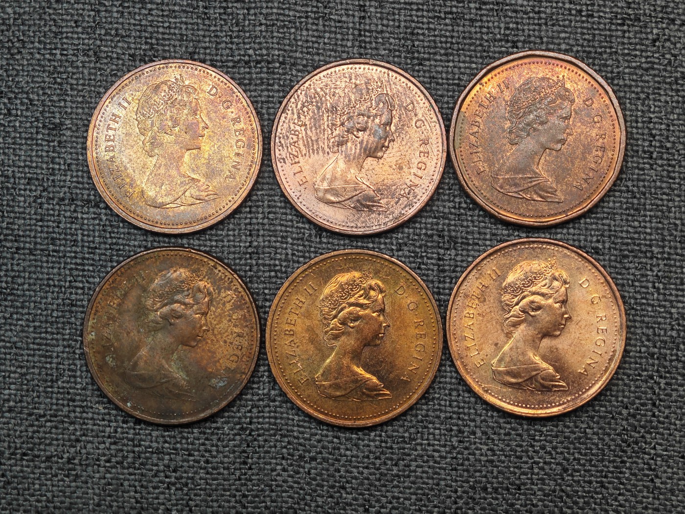 外国硬币收藏店第6期 加拿大1975-1985年1分女王铜币6枚