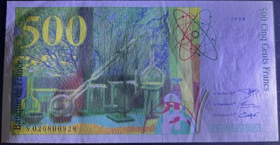 🌗乐淘淘世界纸币收藏拍卖 第36期🌓 【S 026806928】法国1994年纸币 500法郎 有折 无47