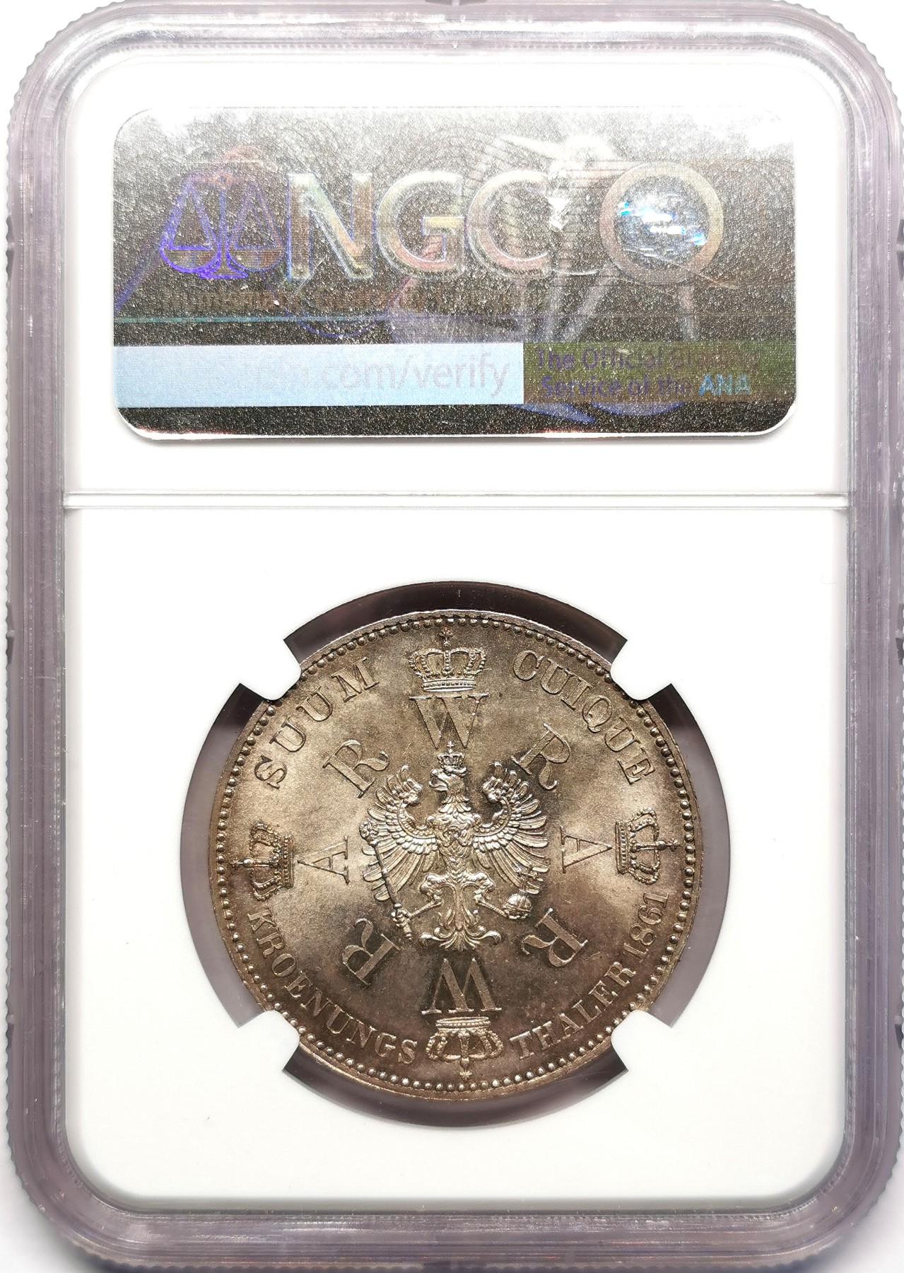 凡希万国世界钱币年度大拍第二季 NGC MS64 1861年德国普鲁士威廉国王加冕1泰勒 状态炸裂银光闪闪