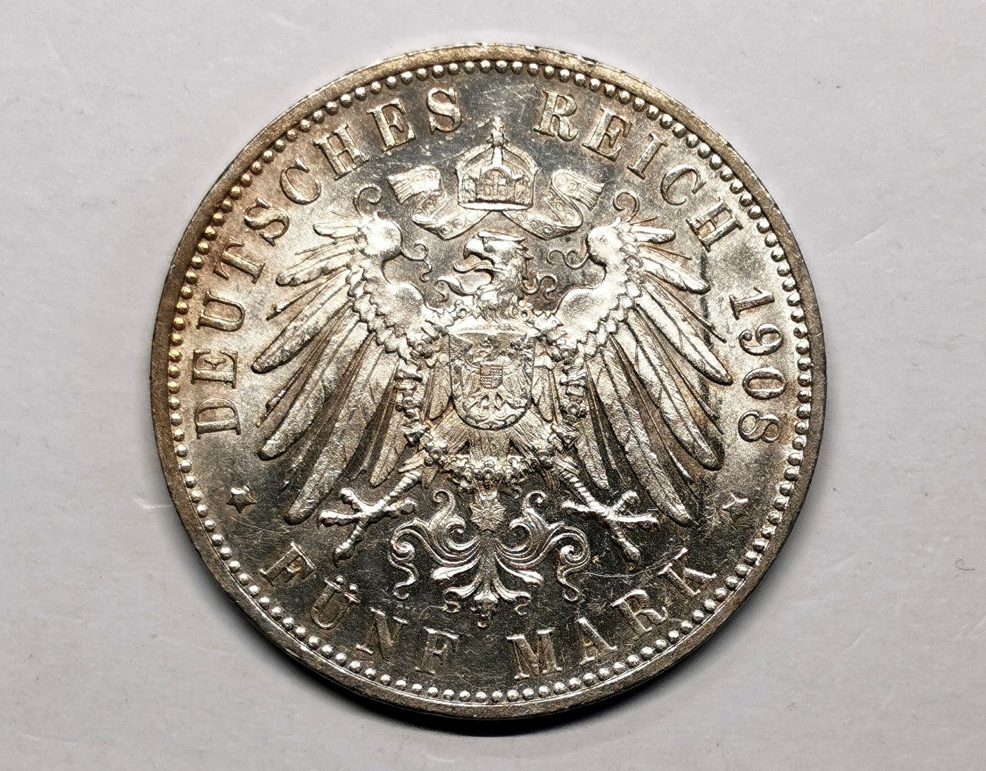 凡希万国世界钱币年度大拍第二季 1908年德国符腾堡威廉二世流通5马克