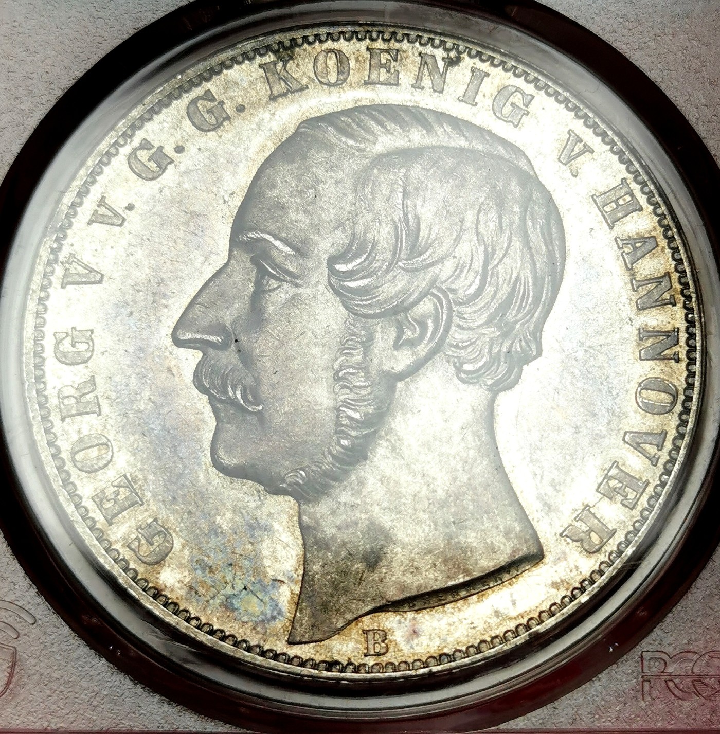 凡希万国世界钱币年度大拍第二季 PCGS MS62 1866年德国汉诺威末年狮马纹章流通2泰勒 汉诺威最后的2泰勒 原味转光五彩 是2泰勒收藏中不可或缺的重要品种