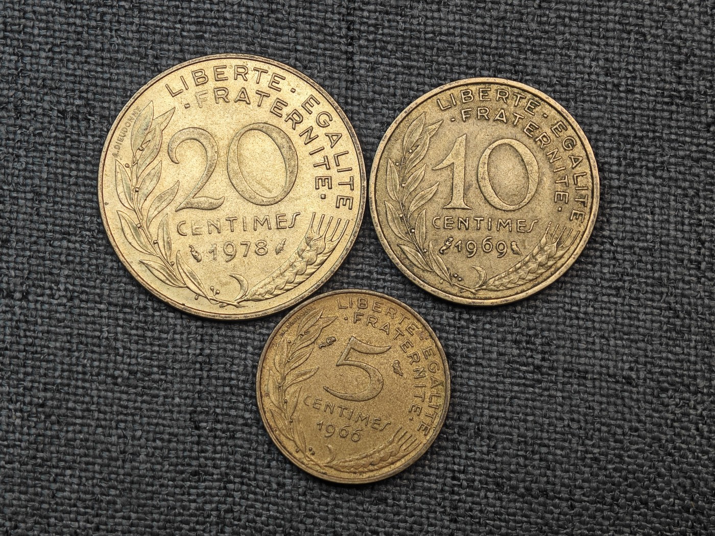 外国硬币收藏店第6期 法国女神20、10、5生丁铜币3枚