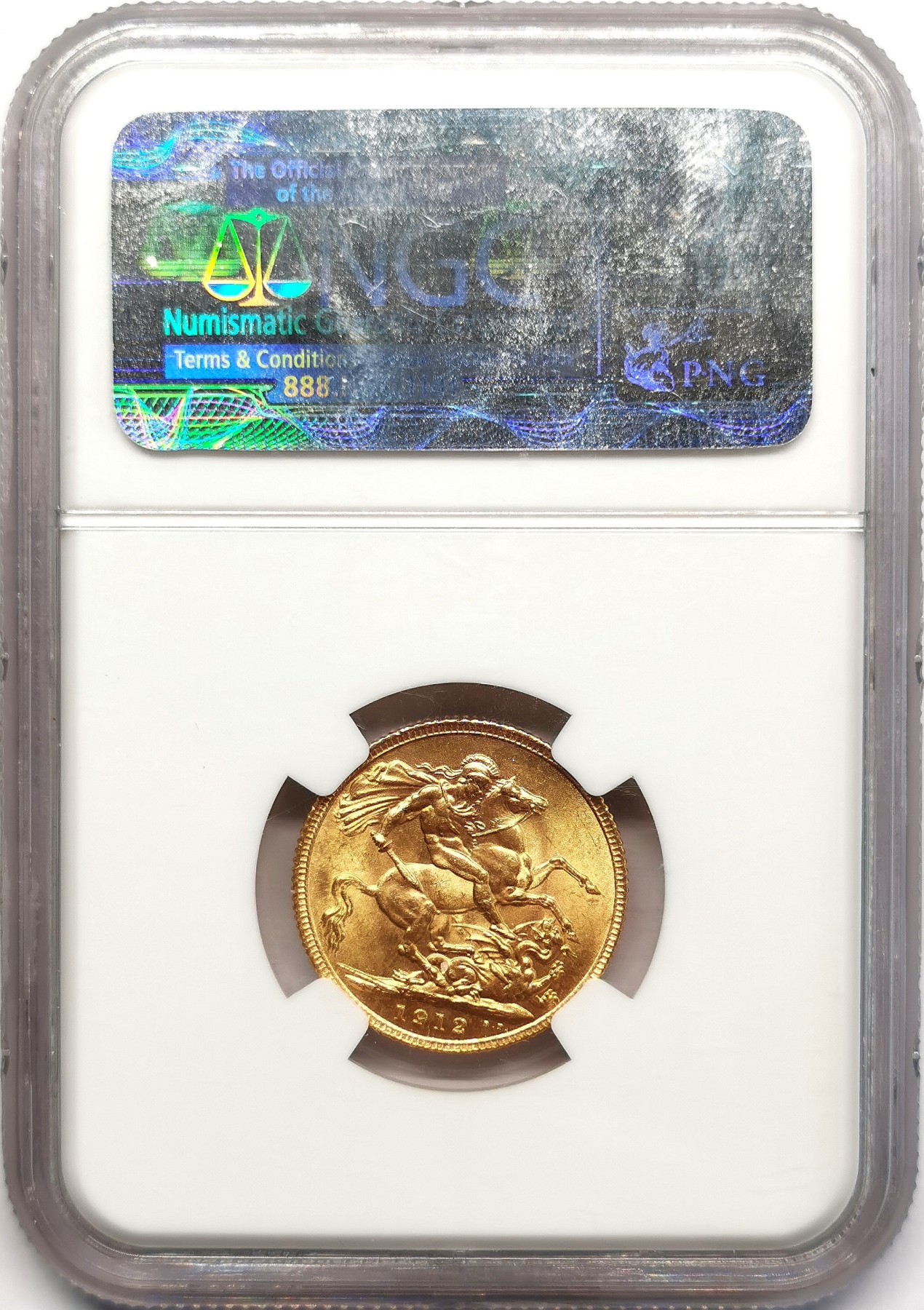 凡希万国世界钱币年度大拍第二季 1912英国乔五索维林金币NGC MS63 7.988g 917金