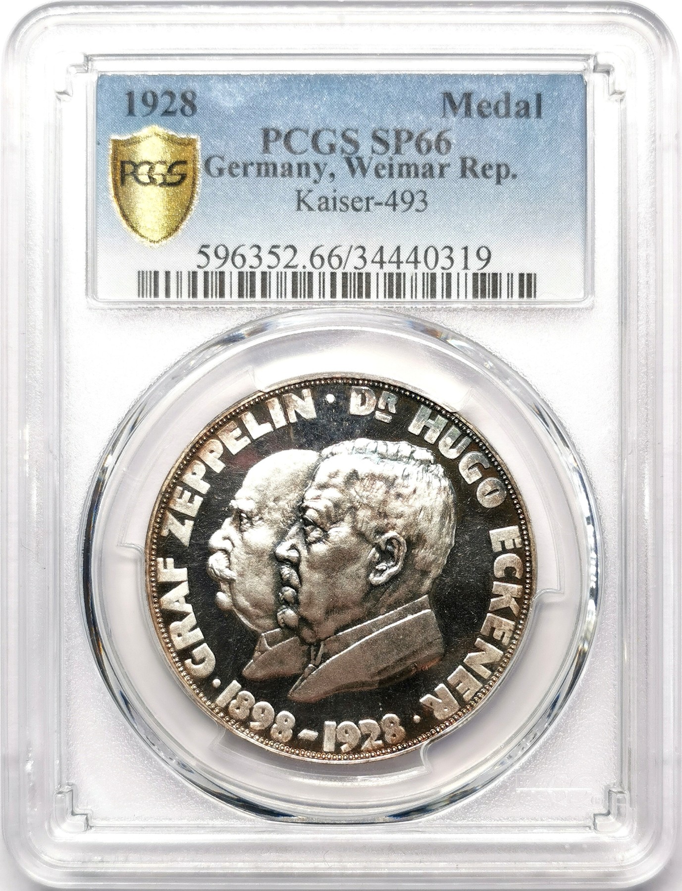 凡希万国世界钱币年度大拍第二季 PCGS SP66 1928年德国齐柏林伯爵设计的飞艇横穿太平洋成功纪念银章 深度精致镜面工艺