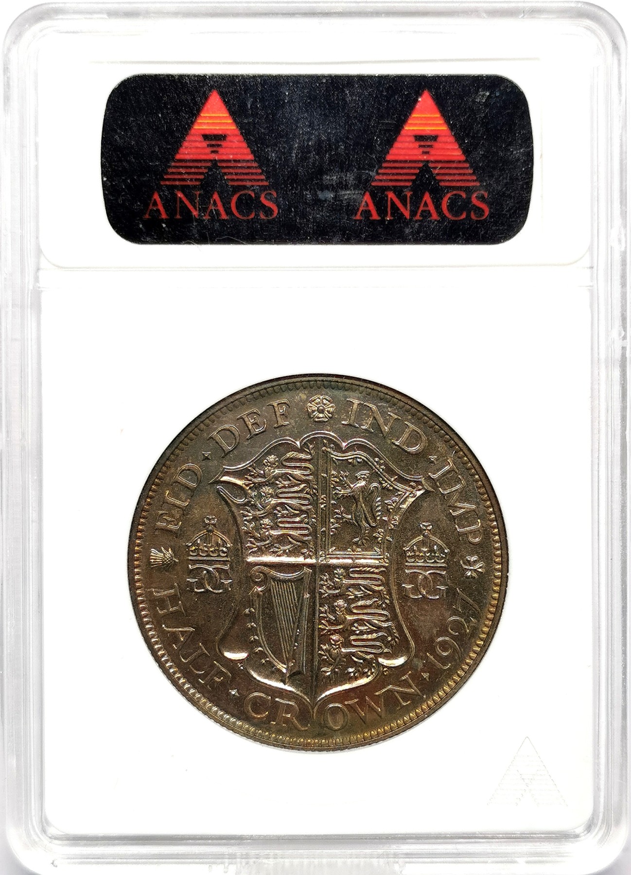 凡希万国世界钱币年度大拍第二季 ANACS PF65 1927英国乔五半克朗精铸 彩虹包浆极为养眼的一枚！