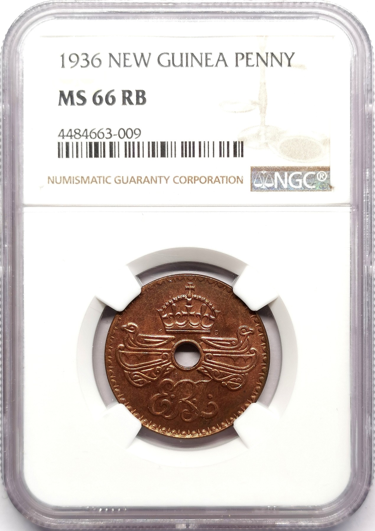 凡希万国世界钱币年度大拍第二季 NGC MS66RB 1966英属新几内亚中孔1便士