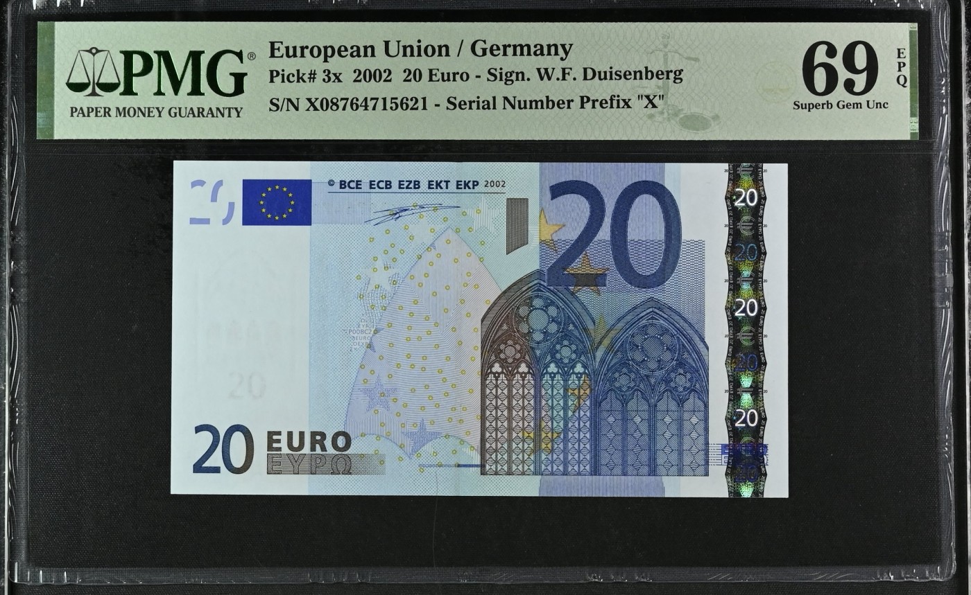 收藏联盟Quantum Auction 第315期拍卖  欧盟国家德国2002年20欧元首签名 PMG69 稀少冠军分