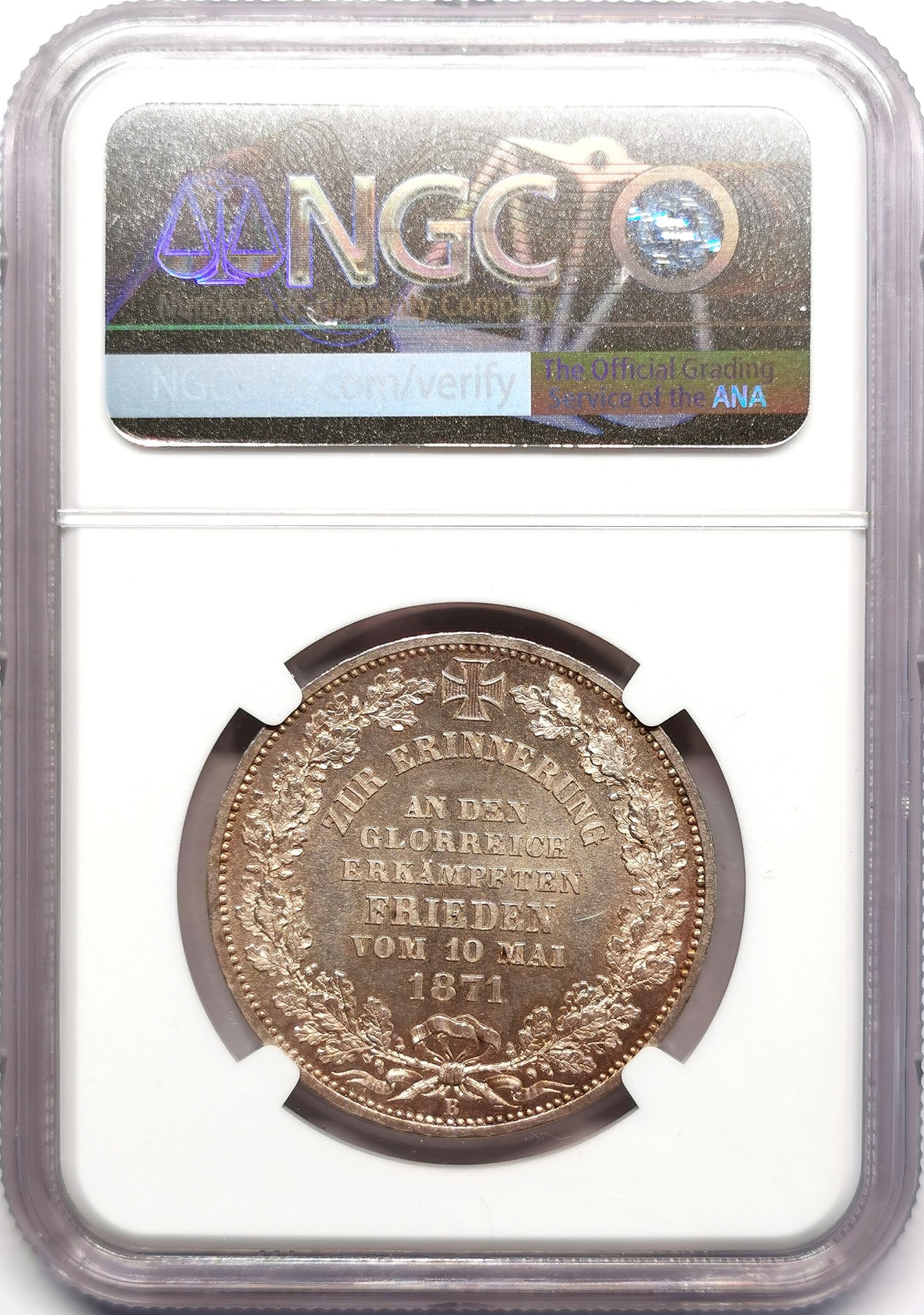 凡希万国世界钱币年度大拍第二季 NGC MS65 1871年德国不莱梅普法战争胜利泰勒 高分深打环彩状态