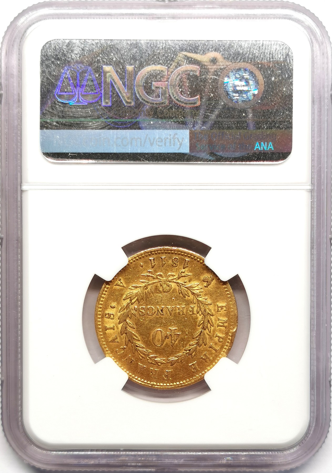 凡希万国世界钱币年度大拍第二季 1811A法国拿破仑桂冠像40法郎金币NGC AU55 12.9g 900金