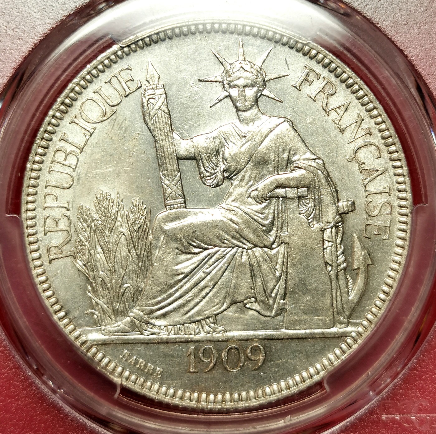 凡希万国世界钱币年度大拍第二季 PCGS MS62 1909A法属印度支那皮亚斯特大银 原色银光！