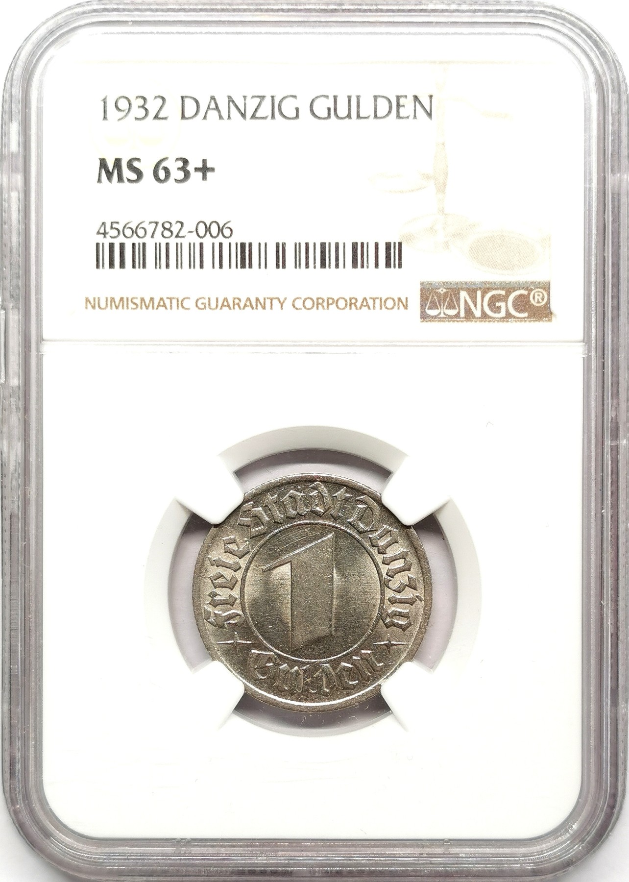 凡希万国世界钱币年度大拍第二季 NGC MS63+ 1932但泽自由港1盾镍币 32版MS稀见
