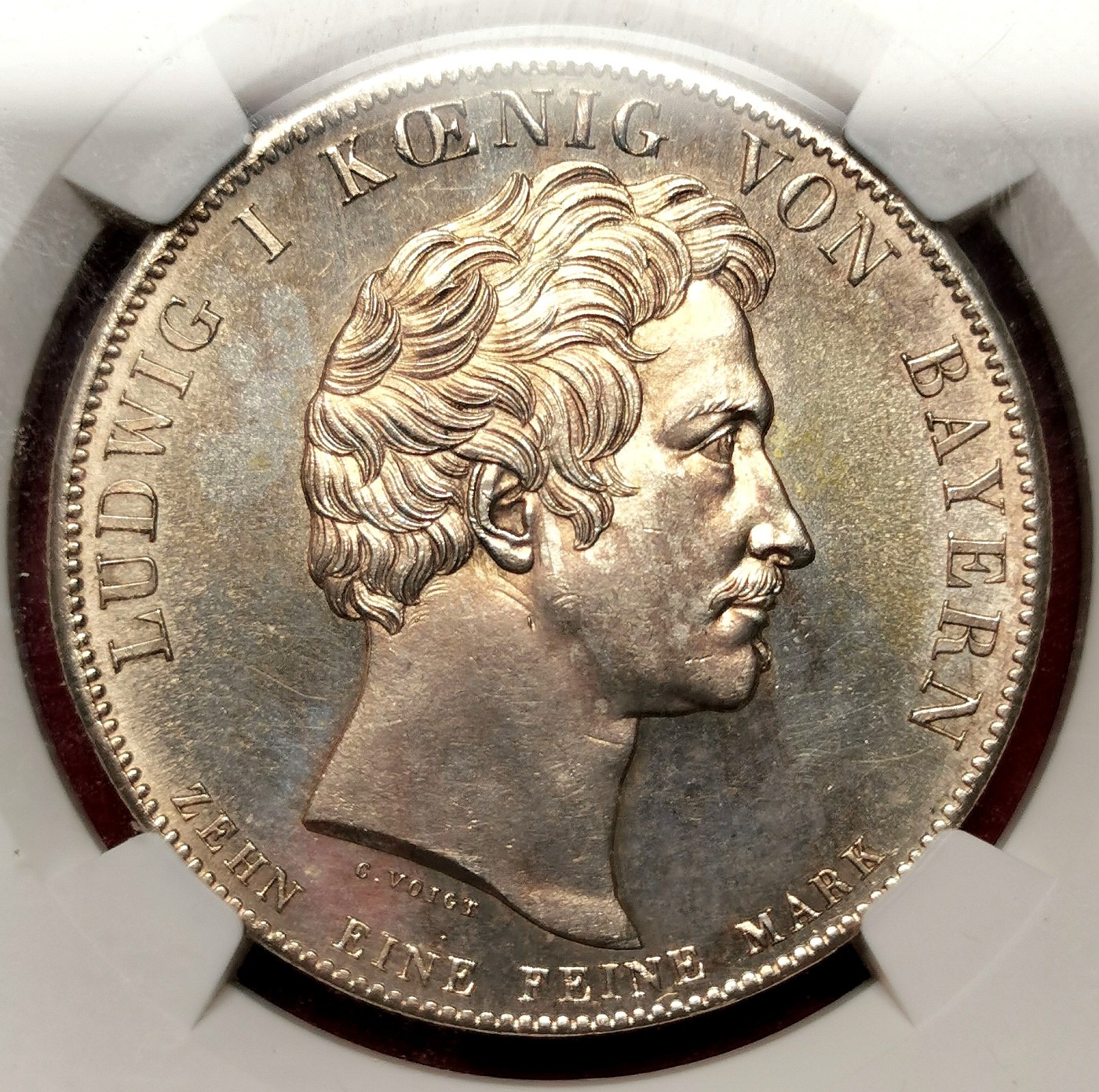 凡希万国世界钱币年度大拍第二季 NGC MS62PL 1834年德国巴伐利亚路德维希一世纪念历史学家大泰勒 类精致镜面淡金彩 亚军分