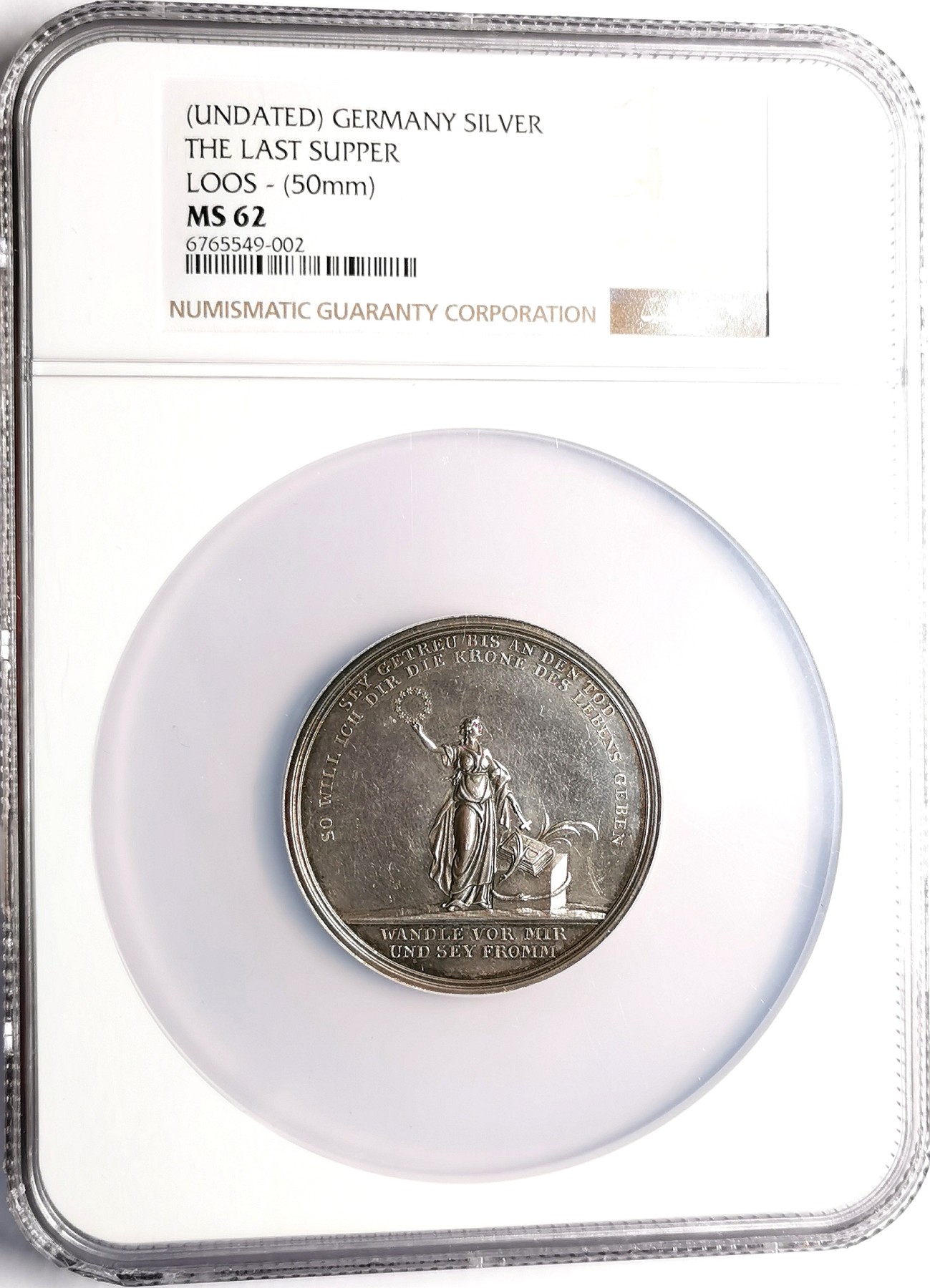 凡希万国世界钱币年度大拍第二季 NGC MS62 19世纪中期德国LOOS大师设计耶稣最后的晚餐大银章 50MM高浮雕名誉品种
