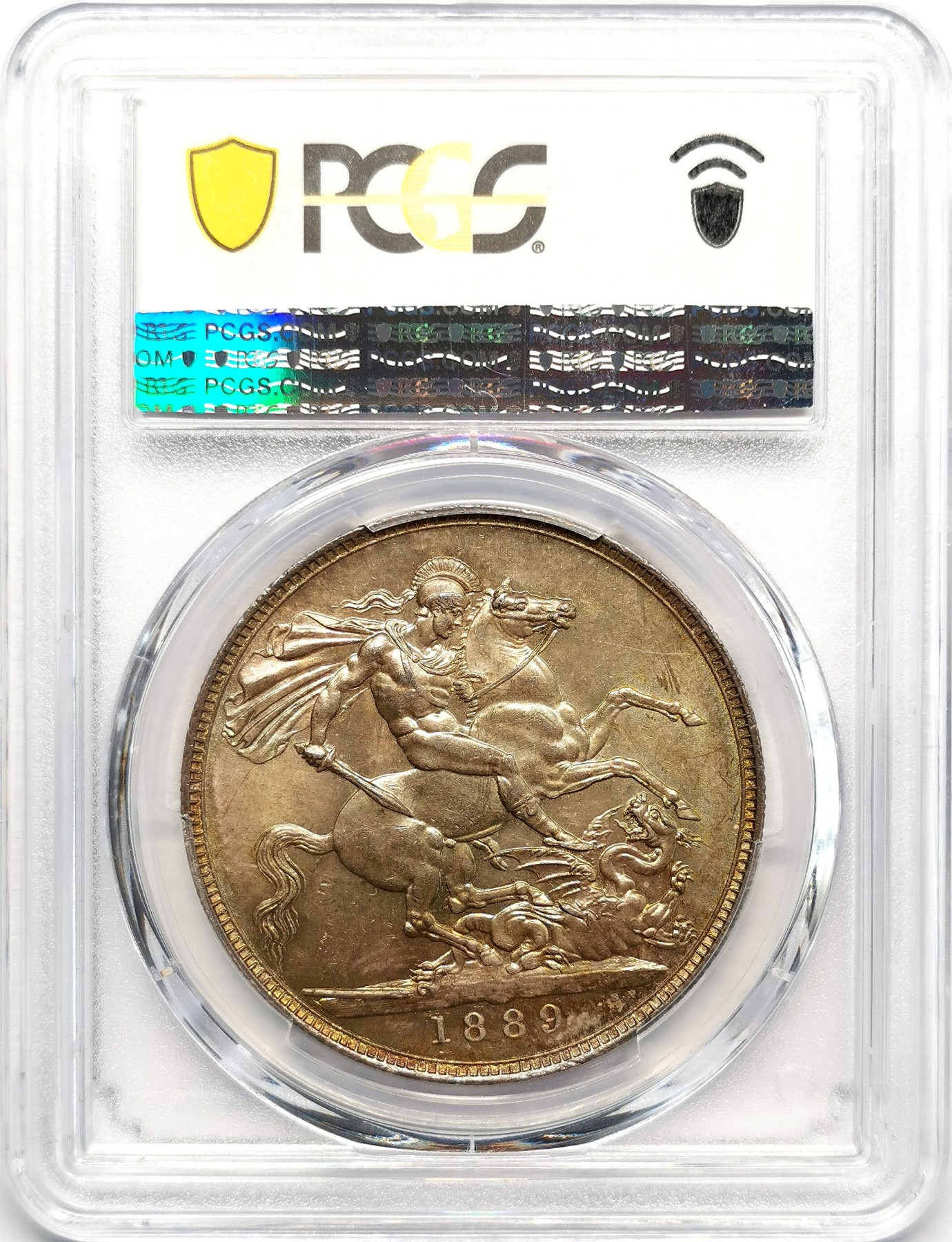 凡希万国世界钱币年度大拍第二季 PCGS MS63 1889年英国维多利亚马剑1克朗 双面幻彩