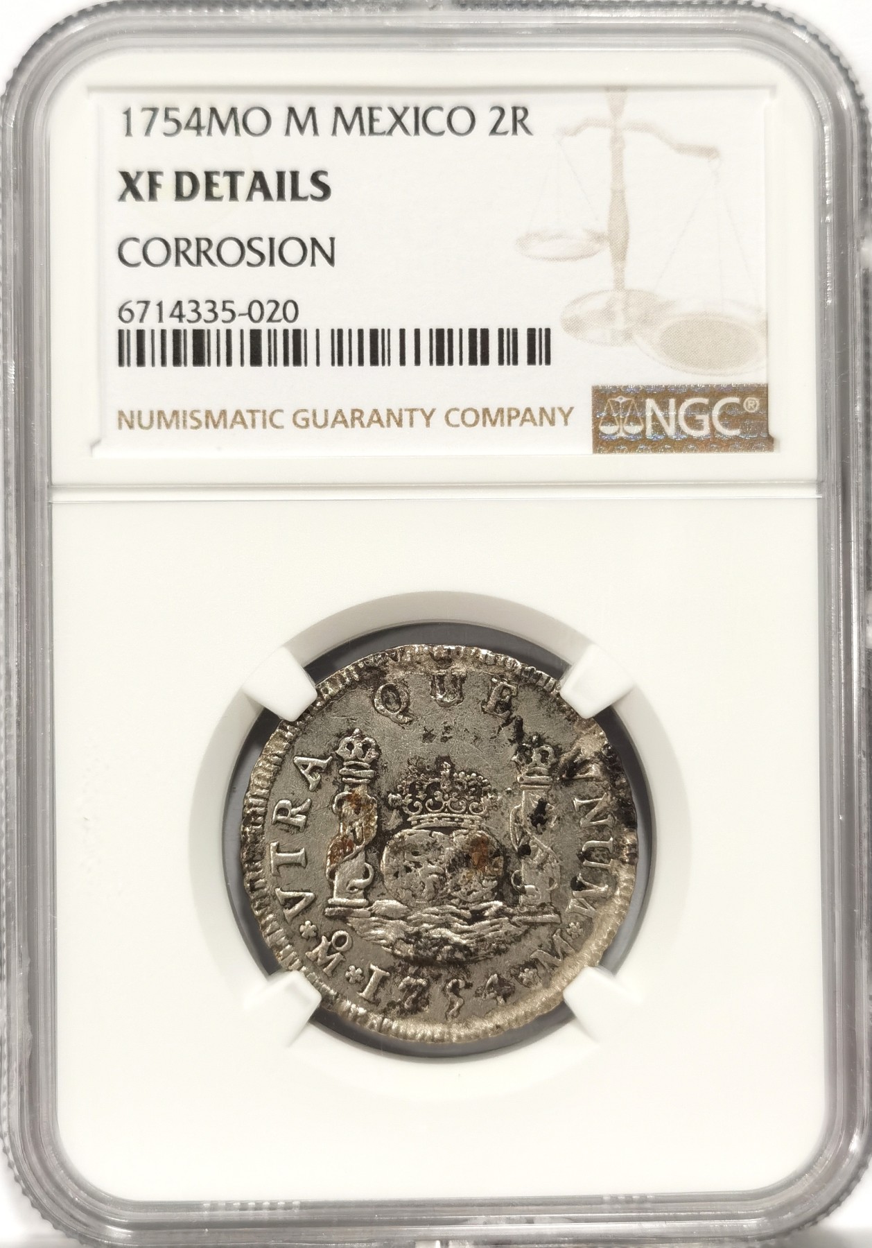 博洋堂世界钱币拍卖第058期（全场包邮） NGC XF 西属墨西哥1754年斐迪南六世地球双柱2R
