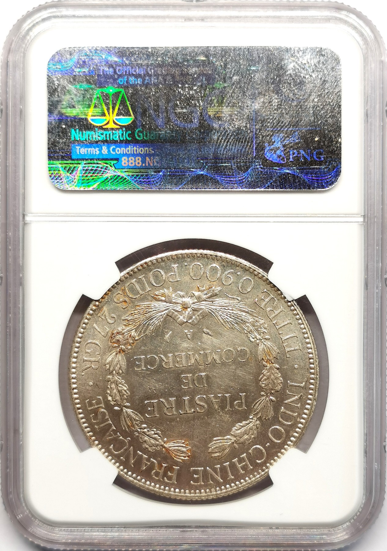 凡希万国世界钱币年度大拍第二季 NGC UNCD 1927法属印支1皮阿斯特大银币 五官细节好 轻微丝痕