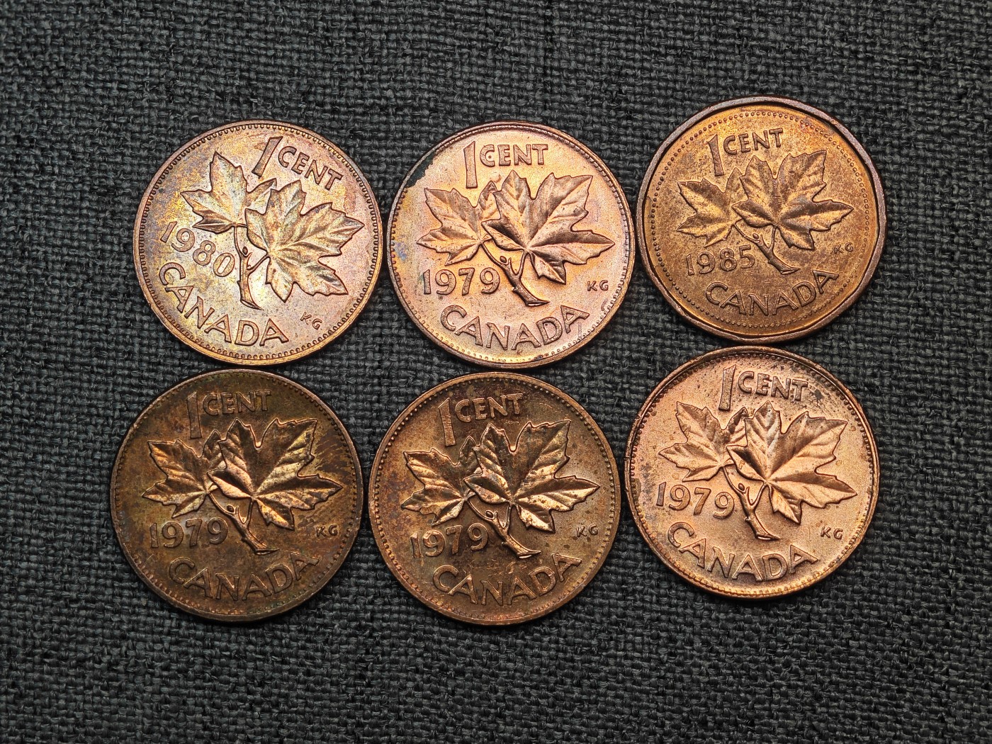 外国硬币收藏店第6期 加拿大1975-1985年1分女王铜币6枚