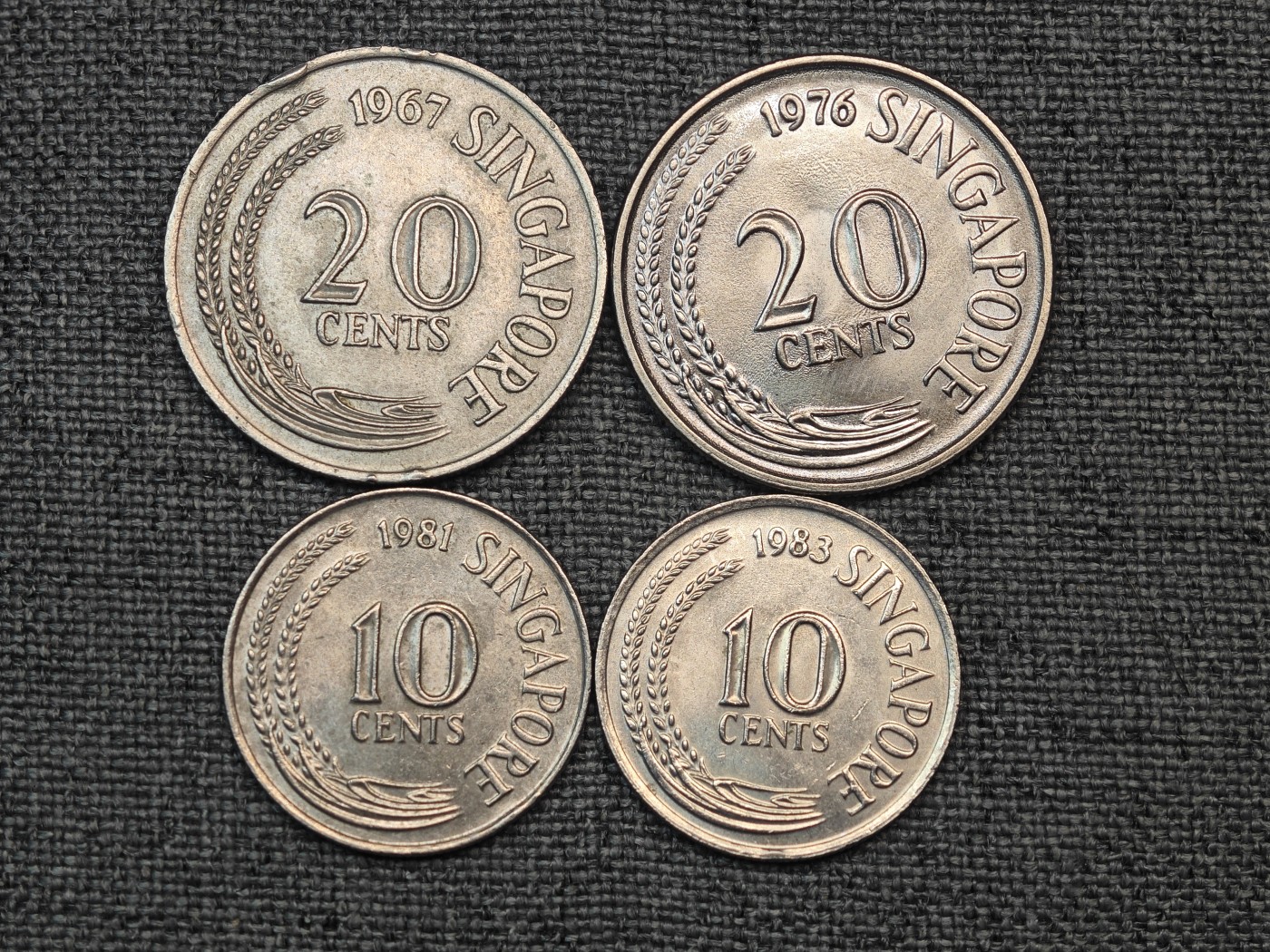 外国硬币收藏店第6期 新加坡老版剑鱼、海马20分、10分共4枚