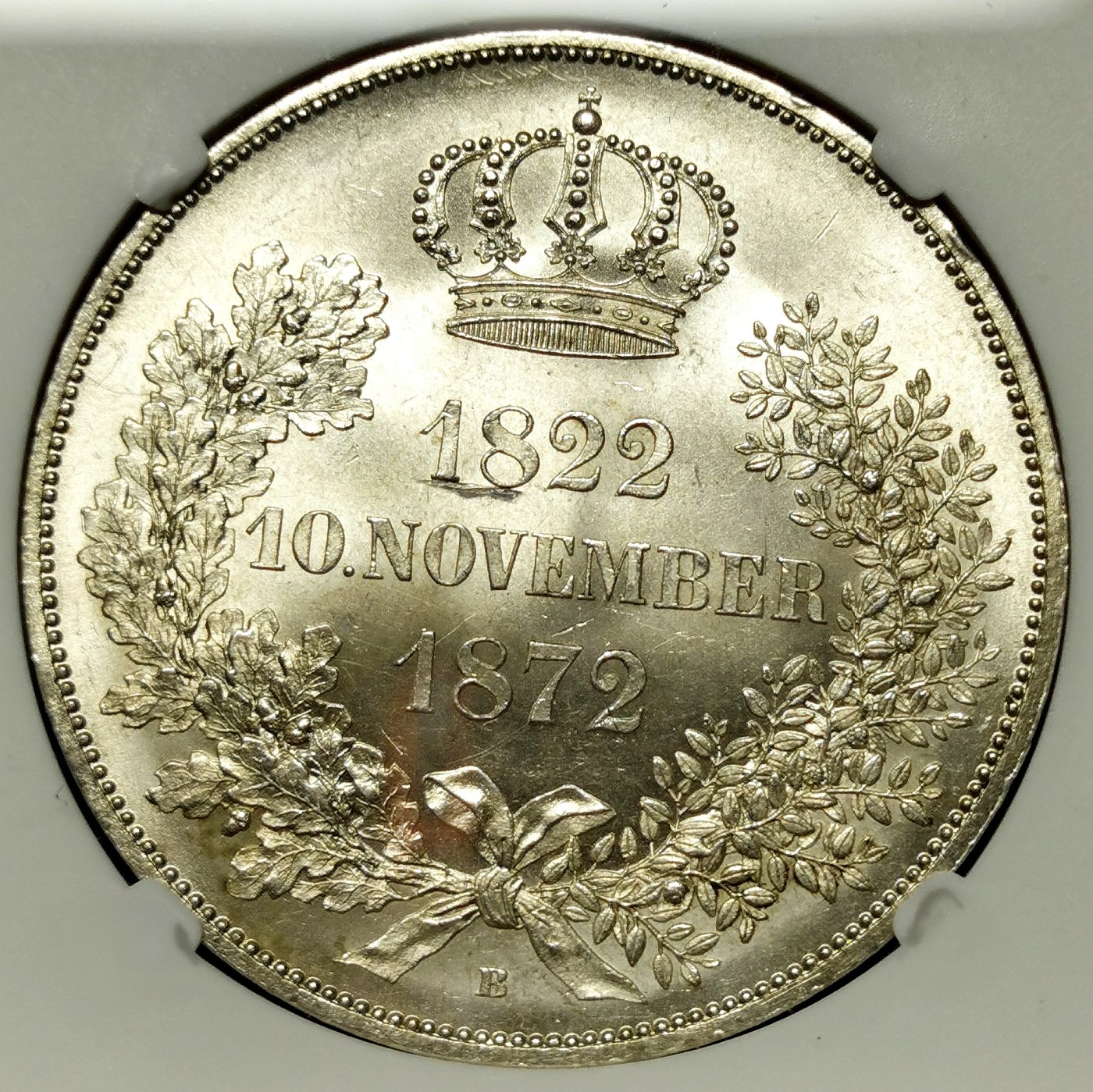 凡希万国世界钱币年度大拍第二季 NGC MS64 1872年德国萨克森国王金婚流通纪念2泰勒 最后的2泰勒名誉品种 十字转曝光