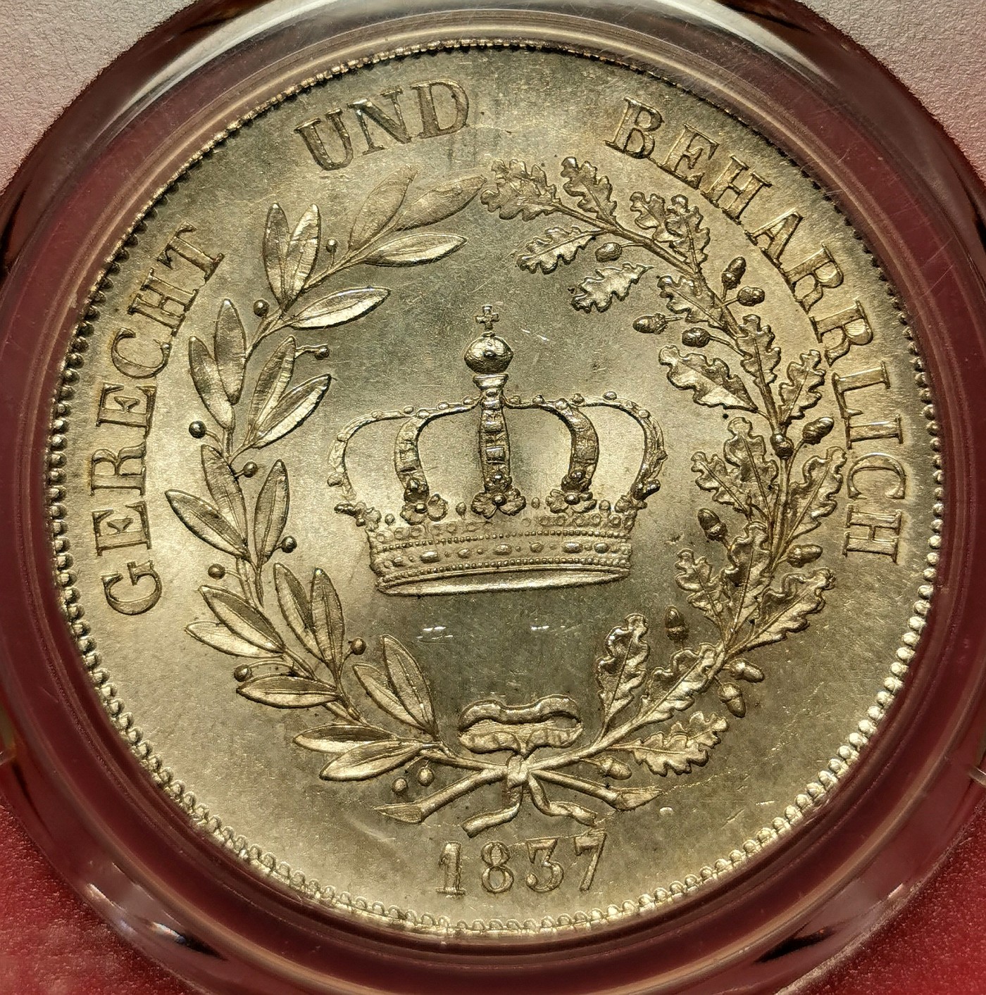 凡希万国世界钱币年度大拍第二季 PCGS MS64 1837年德国巴伐利亚路德维希一世流通皇冠大泰勒 最后的皇冠泰勒 1837年之后皇冠泰勒被2泰勒取代了 高分极其不易