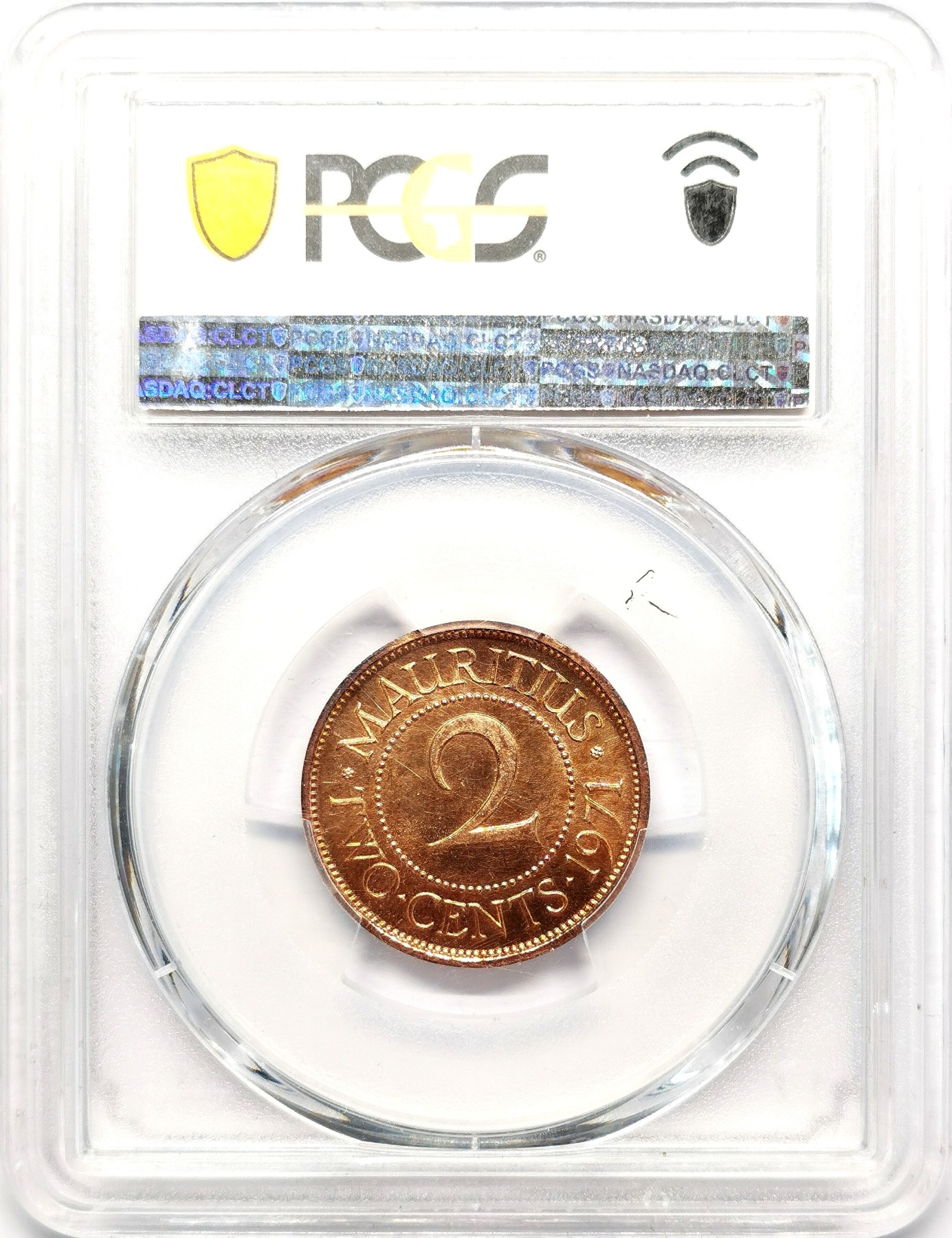 凡希万国世界钱币年度大拍第二季 PCGS SP64RD 1971英属毛里求斯2分铜币 KingsNorton窖藏！