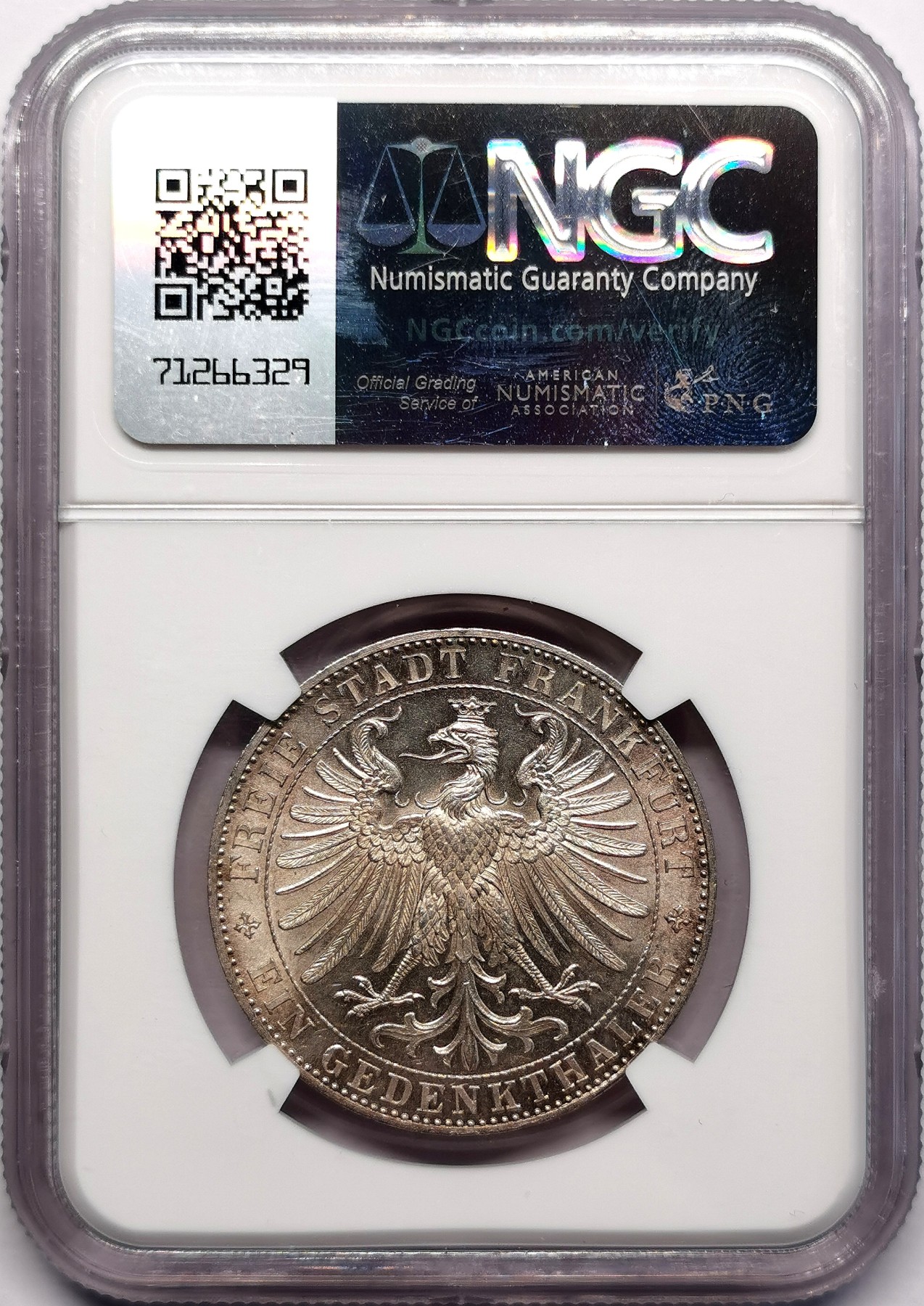 凡希万国世界钱币年度大拍第二季 NGC MS63 1863年德国法兰克福王子会议1泰勒 经典名誉品种 黄油转光
