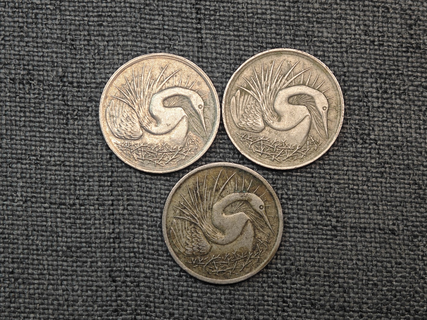 外国硬币收藏店第6期 新加坡70年代水鸟5分3枚