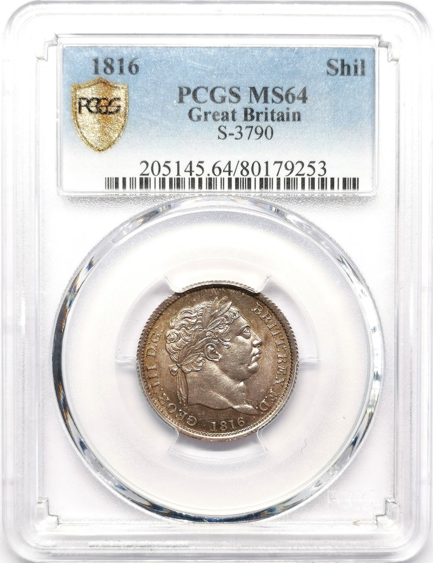 凡希万国世界钱币年度大拍第二季 PCGS MS64 1816英国乔治三世牛头先令 英伦包浆！