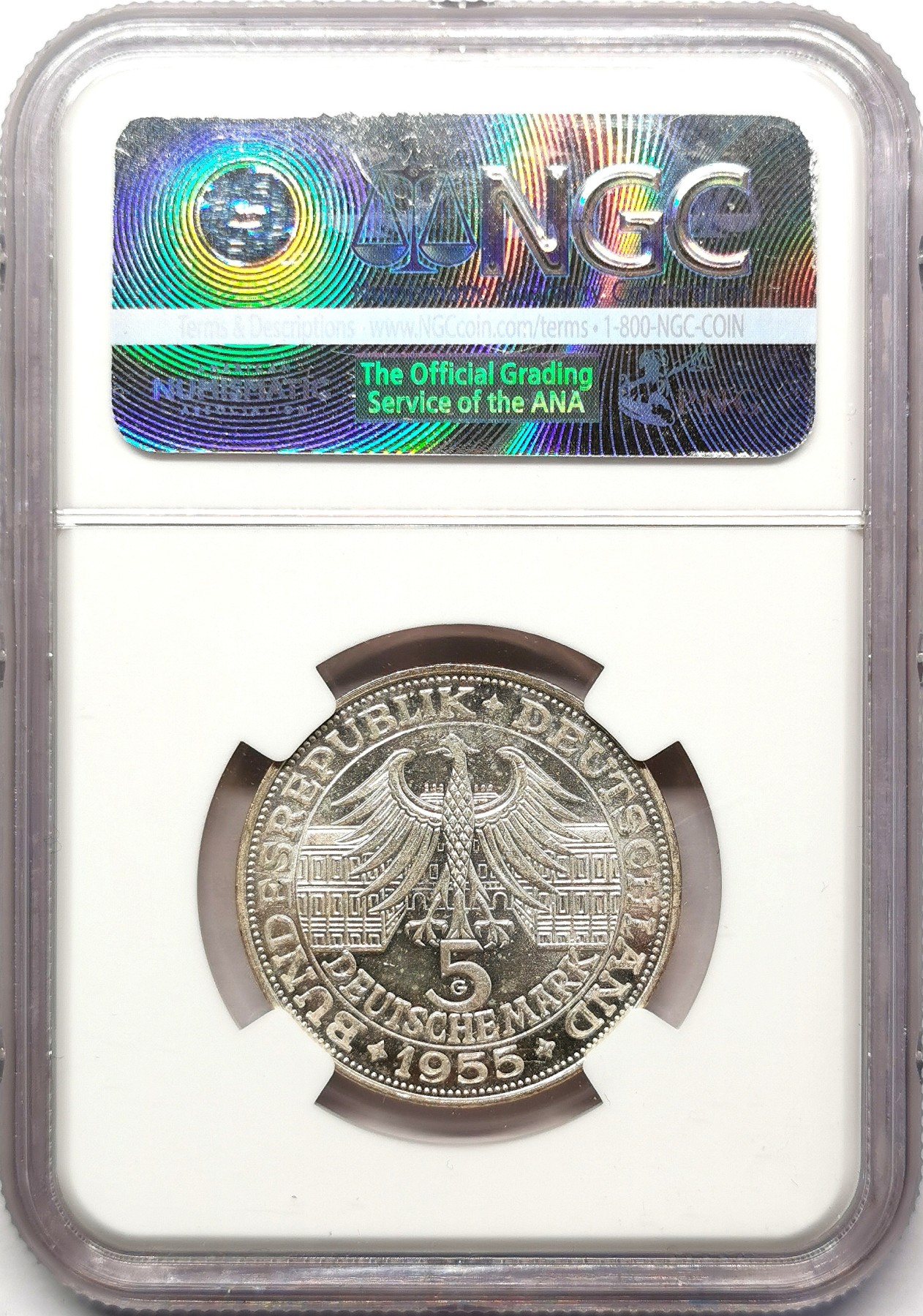 凡希万国世界钱币年度大拍第二季 NGC MS63 1955G联邦德国巴登大公路德维希纪念5马克 西德五珍之一