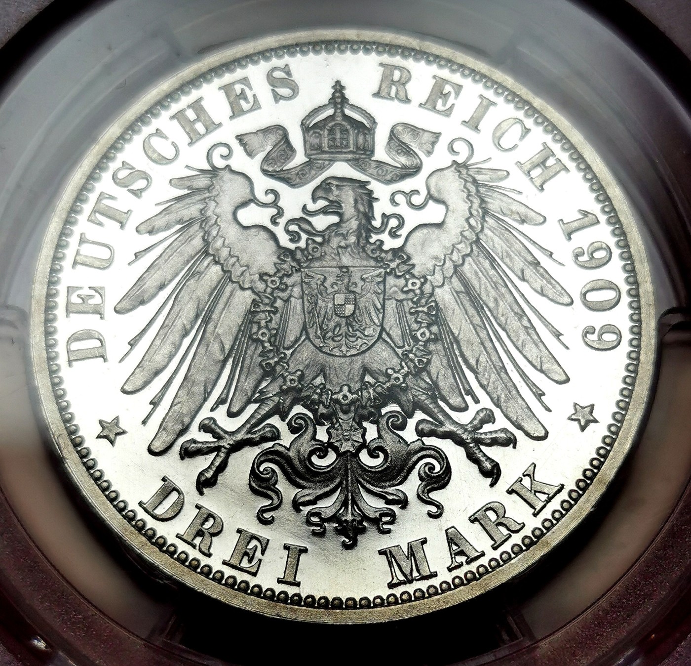 凡希万国世界钱币年度大拍第二季 PCGS PR63DCAM 1909年德国安哈特-德邵流通精致3马克 极致的深度精致镜面