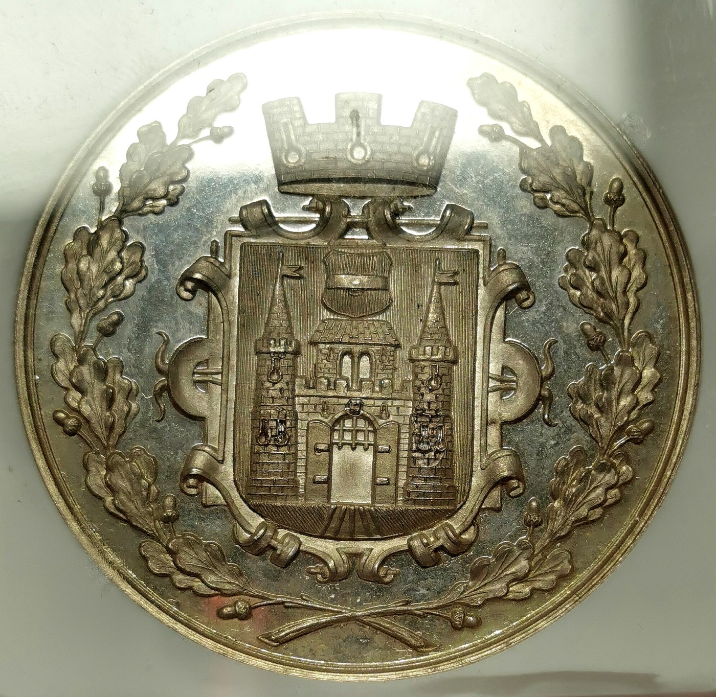 凡希万国世界钱币年度大拍第二季 NGC MS62PL 19世纪奥地利林茨民俗节纪念章，极致的超高镜面浮雕初模，尺寸大，女神美。