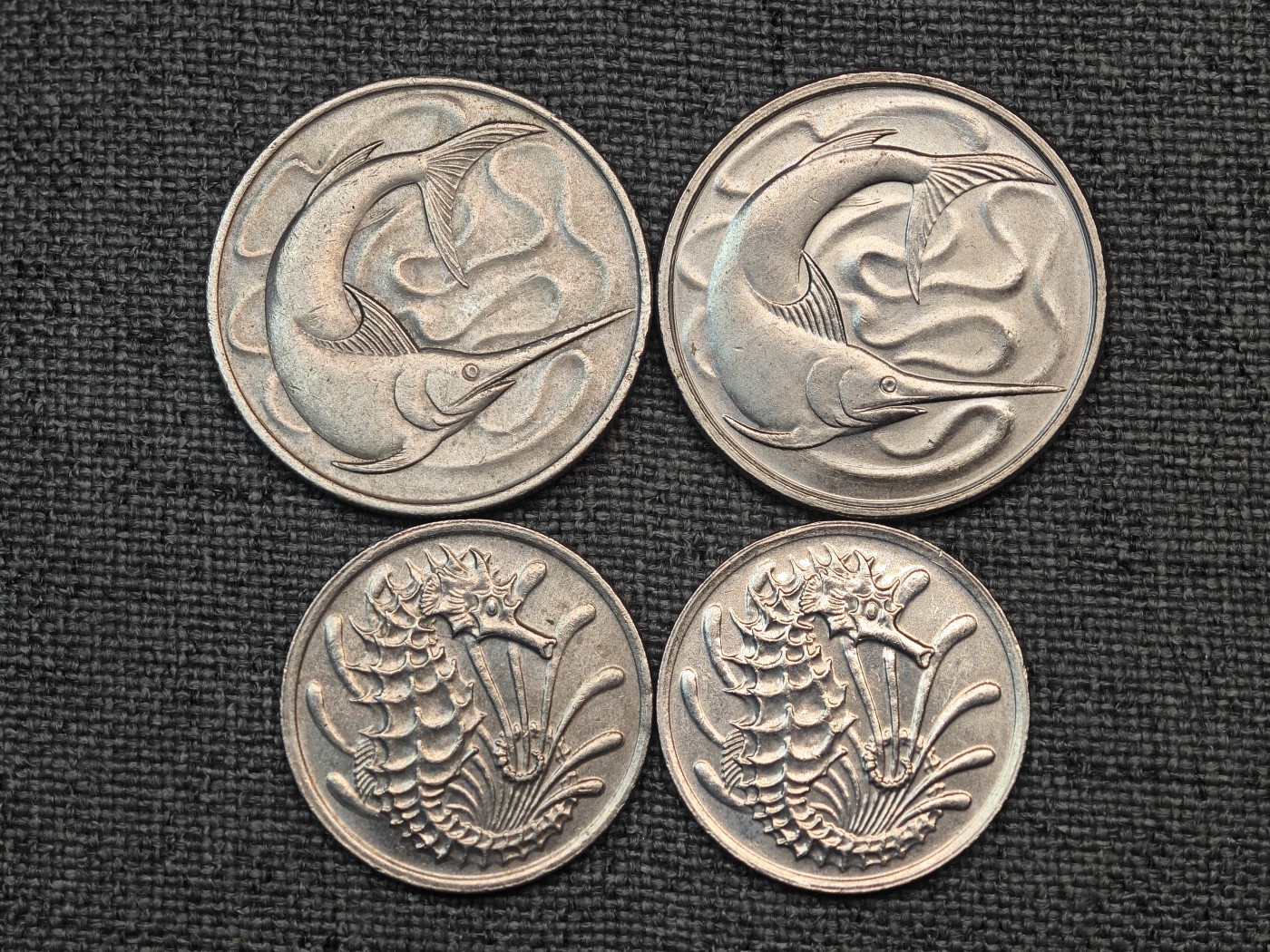 外国硬币收藏店第6期 新加坡老版剑鱼、海马20分、10分共4枚