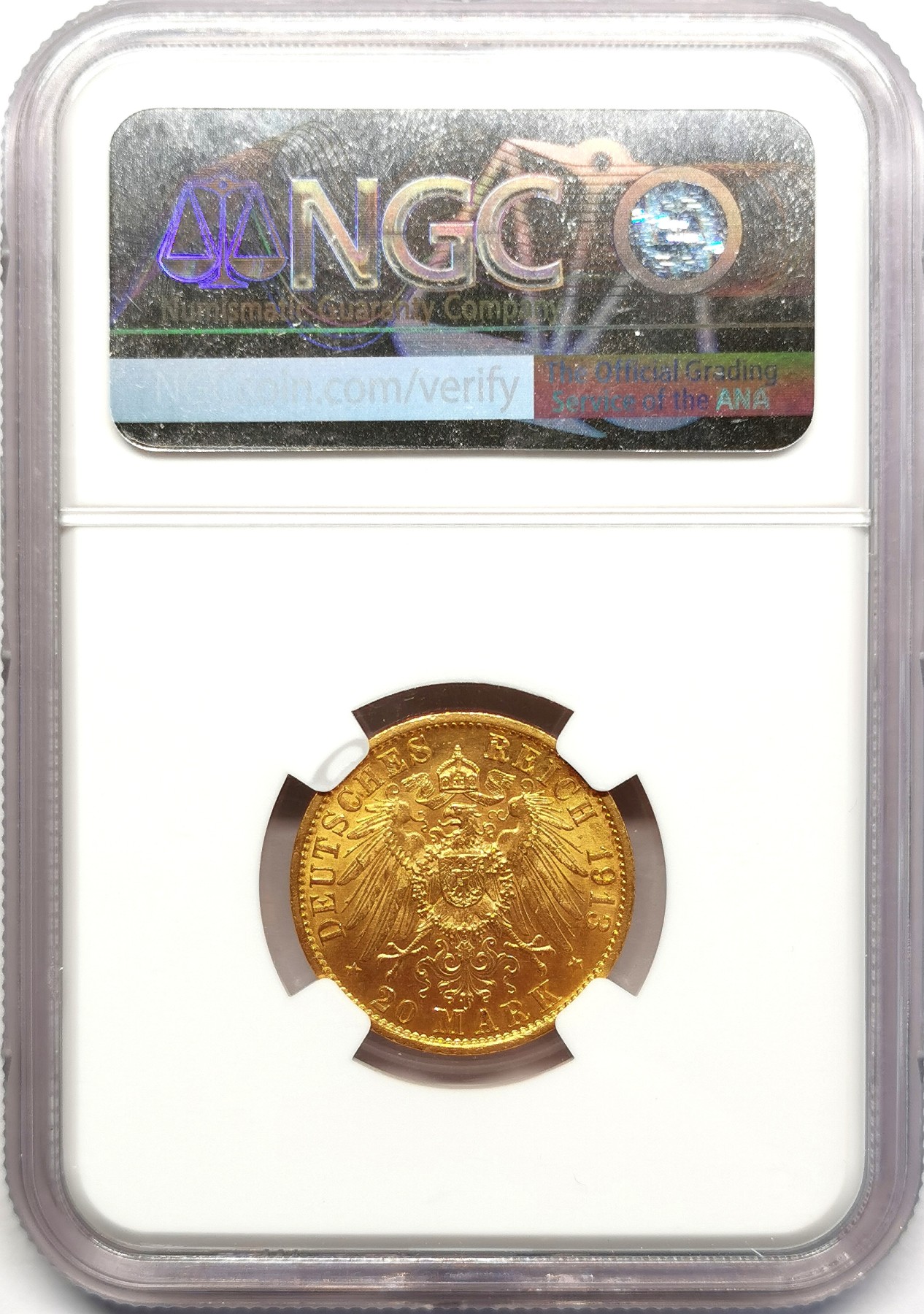 凡希万国世界钱币年度大拍第二季 1913德国威廉二世军装20马克金币NGC-UNCD 7.965g 900金