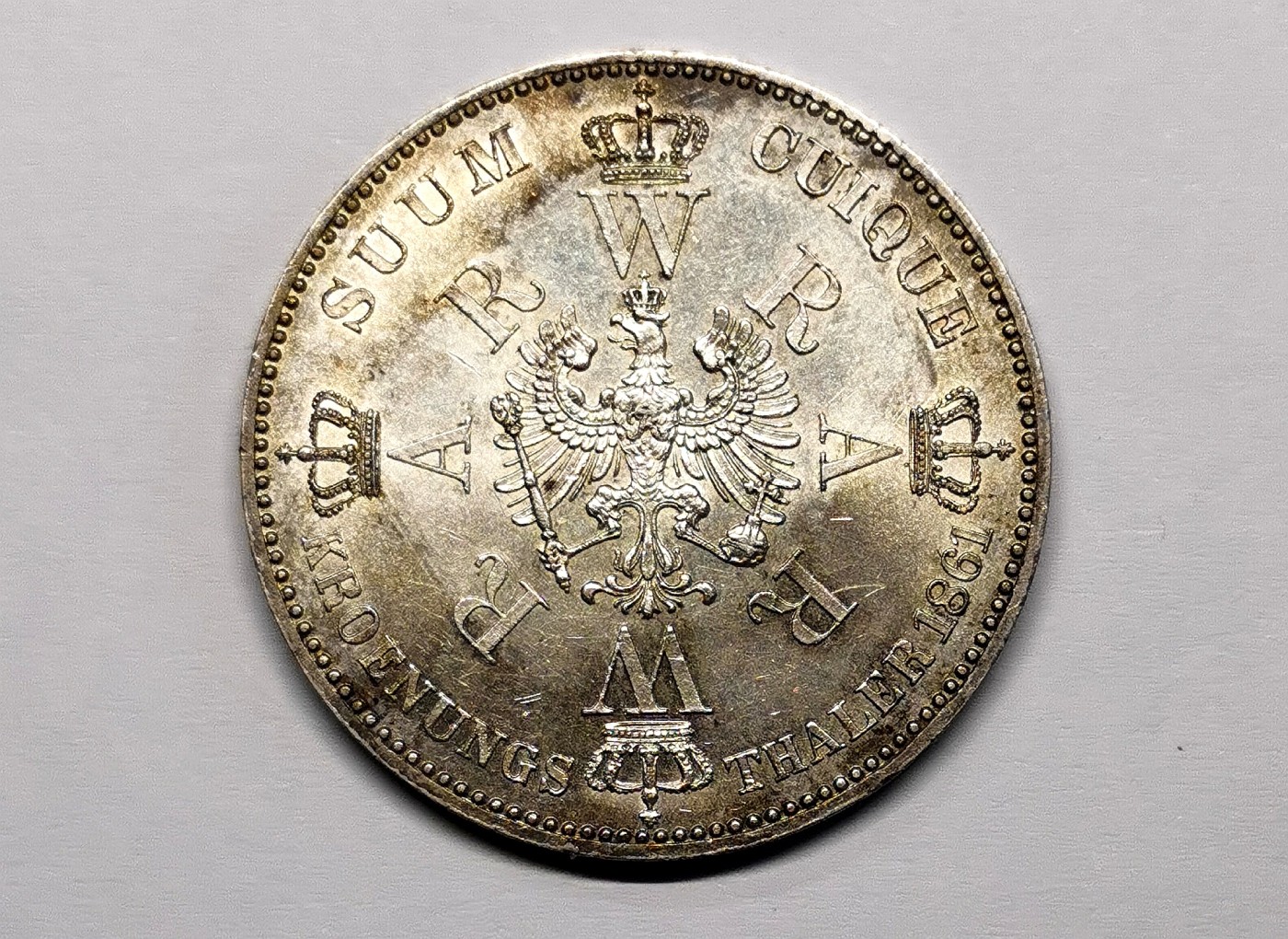 凡希万国世界钱币年度大拍第二季 1861年德国威廉一世加冕纪念毛衣1泰勒 曝光五彩