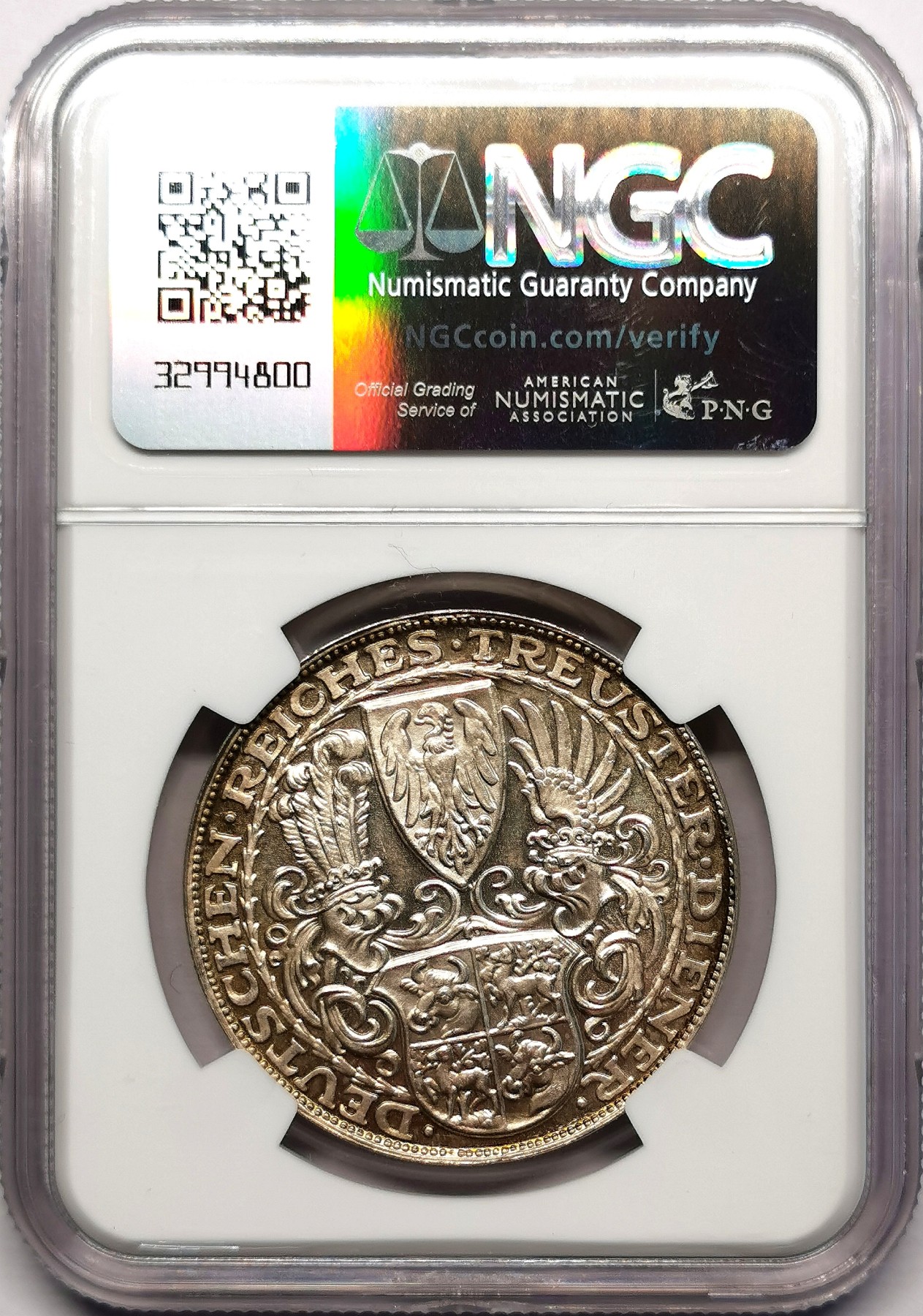 凡希万国世界钱币年度大拍第二季 NGC MS63 1927年德国魏玛兴登堡总统80大寿纪念流通5马克币章