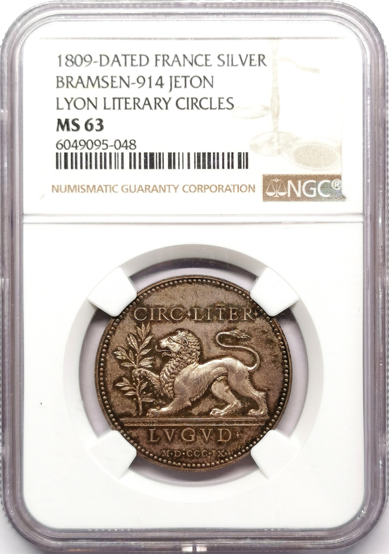 凡希万国世界钱币年度大拍第二季 NGC MS63 1809法国狮子银Jeton