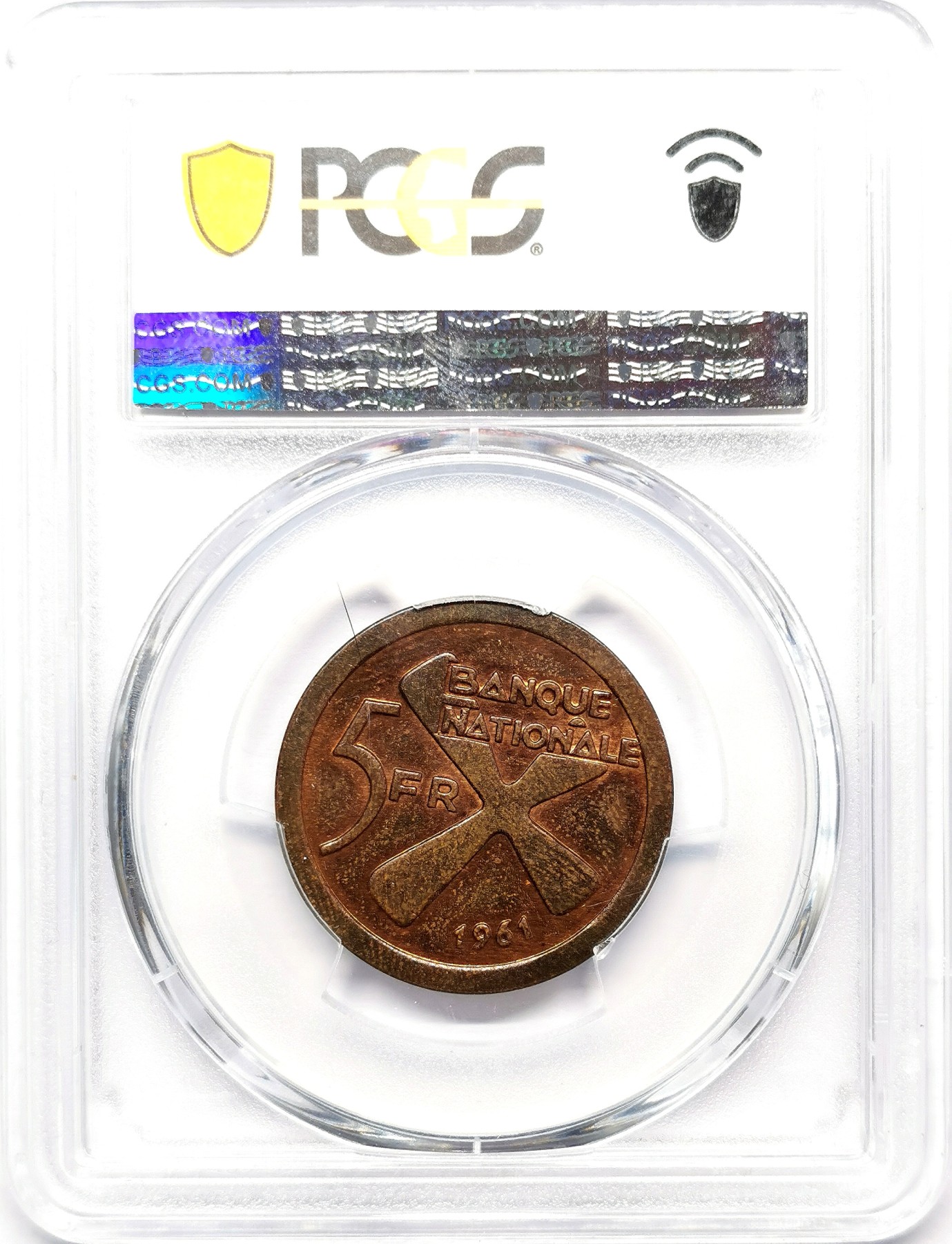 凡希万国世界钱币年度大拍第二季 PCGS SP63RB1961加丹加5法郎铜币 来自Kingsnorton造币厂窖藏！