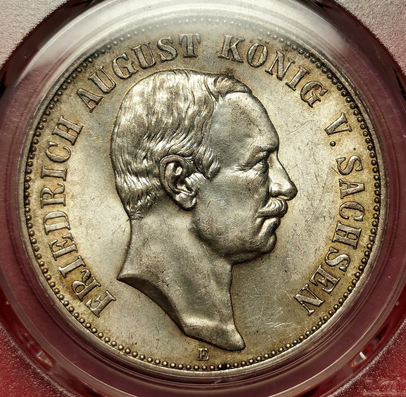 凡希万国世界钱币年度大拍第二季 PCGS MS62 1914德国萨克森流通5马克 原味转光