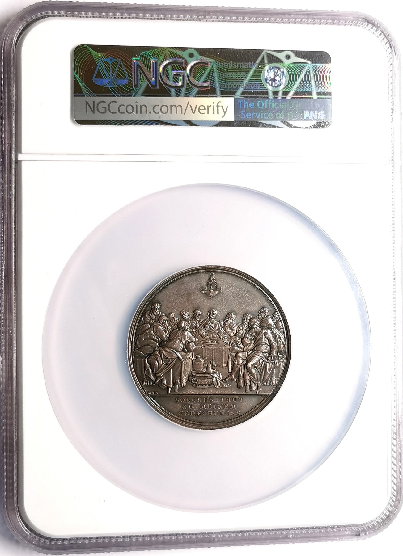 凡希万国世界钱币年度大拍第二季 NGC MS62 19世纪中期德国LOOS大师设计耶稣最后的晚餐大银章 50MM高浮雕名誉品种