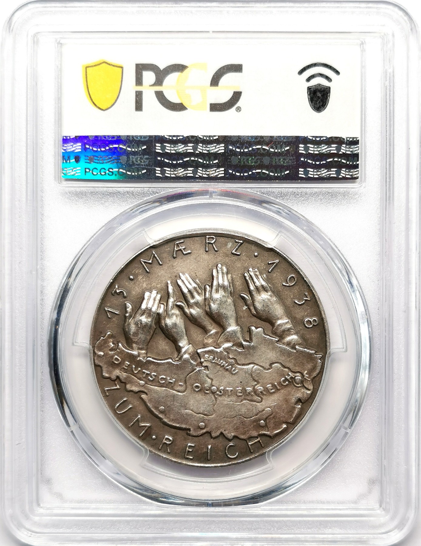 凡希万国世界钱币年度大拍第二季 PCGS SP63 1938年德三帝国吞并奥地利纪念银章 卡尔哥茨作品