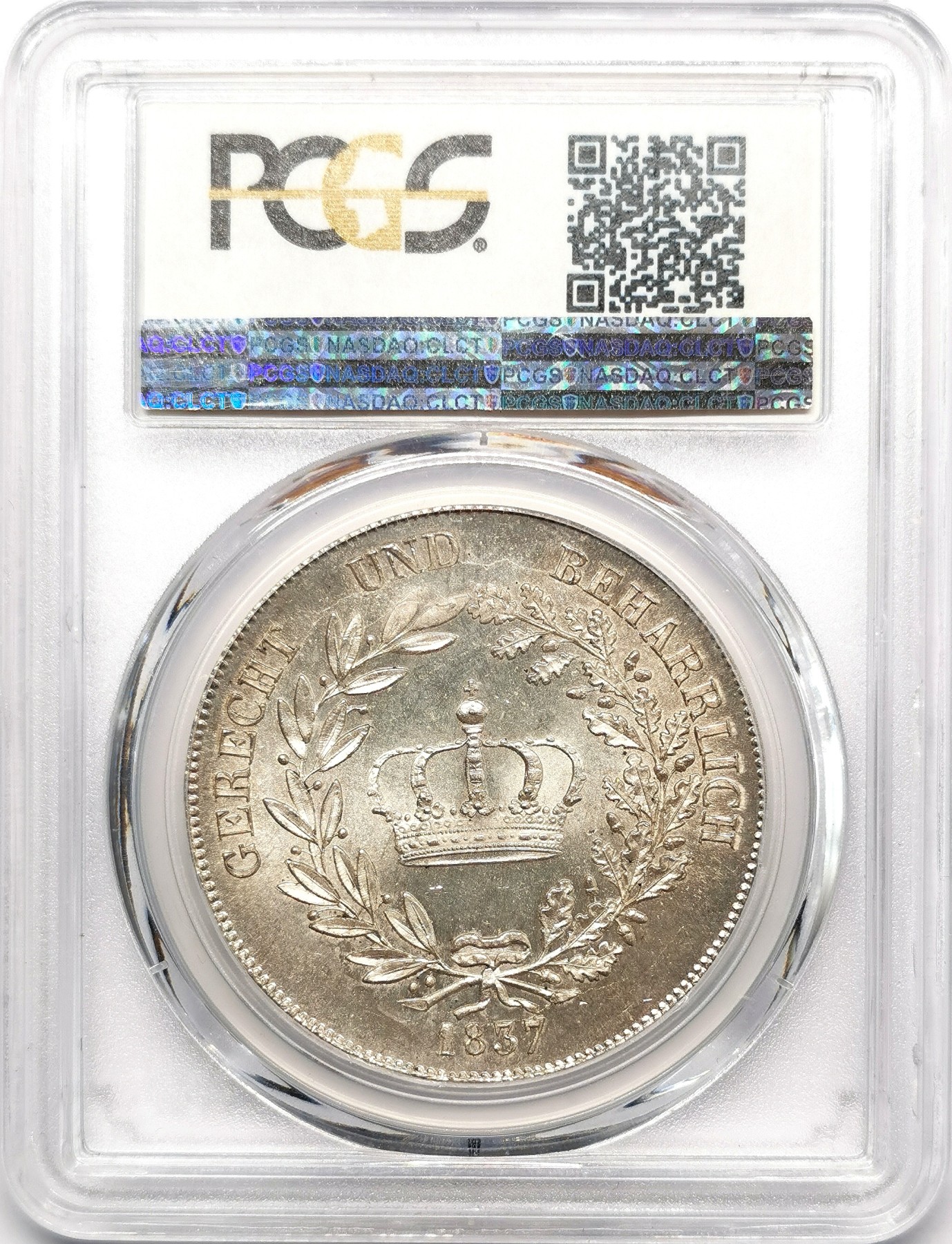 凡希万国世界钱币年度大拍第二季 PCGS MS64 1837年德国巴伐利亚路德维希一世流通皇冠大泰勒 最后的皇冠泰勒 1837年之后皇冠泰勒被2泰勒取代了 高分极其不易