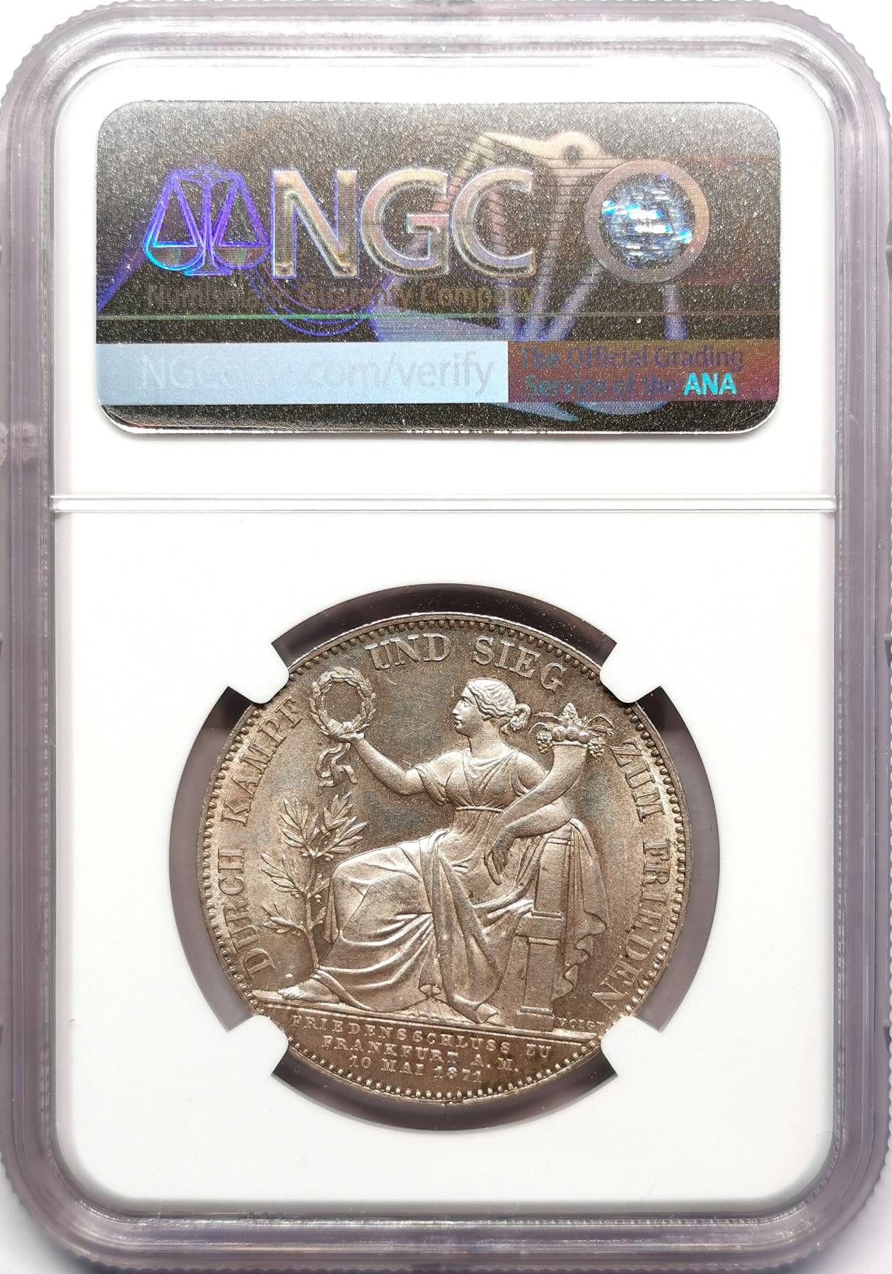凡希万国世界钱币年度大拍第二季 NGC MS64 1871年德国巴伐利亚普法战争胜利1泰勒 清雅十字转光状态非常舒适