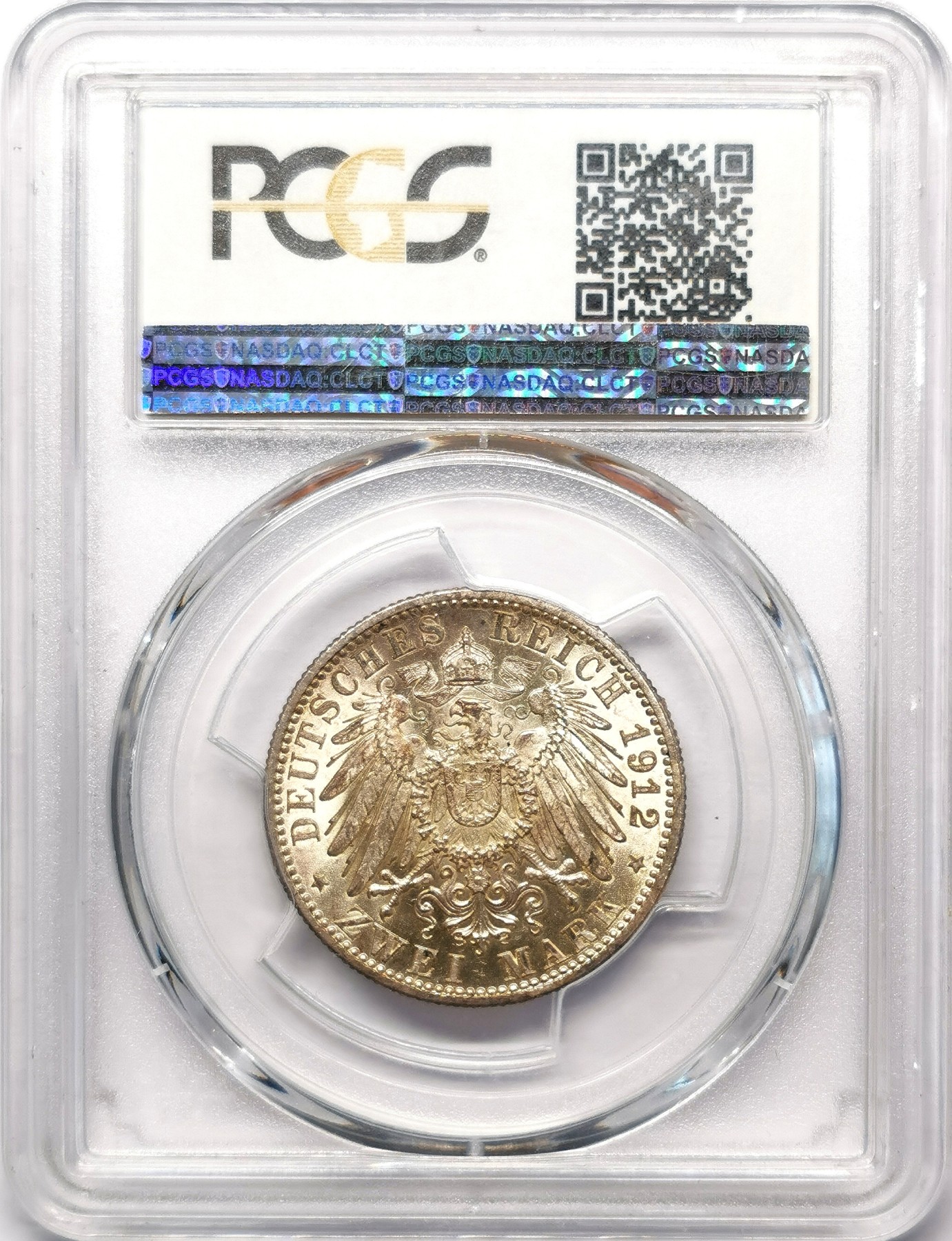 凡希万国世界钱币年度大拍第二季 PCGS MS64 1912年德国符腾堡威廉二世长翅流通2马克 极致转光