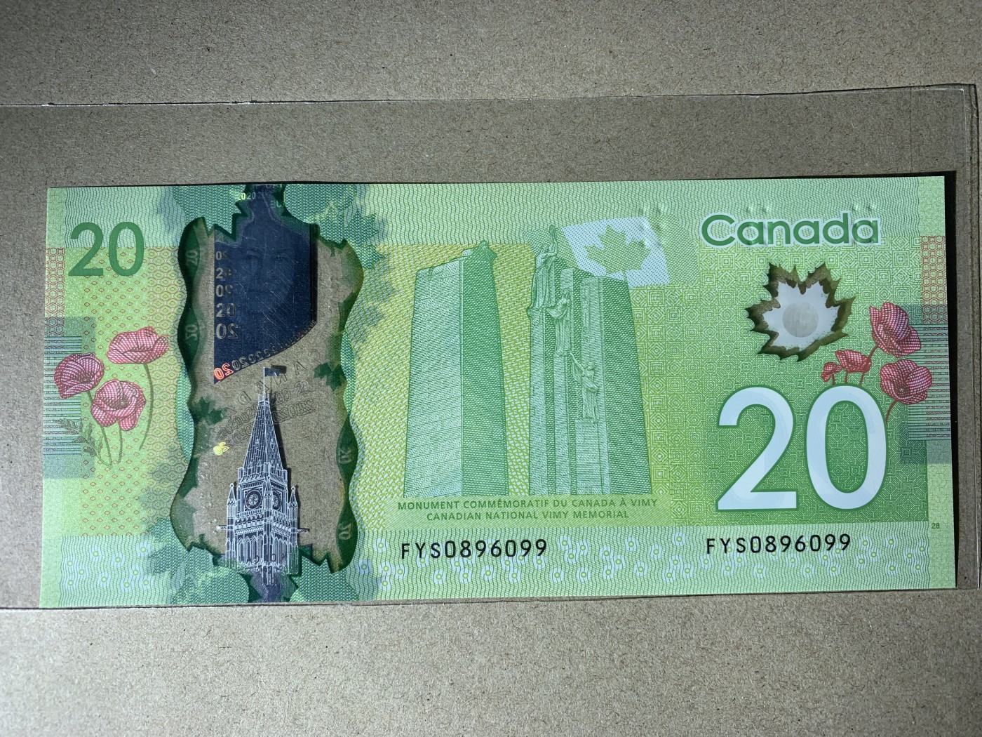 【礼羽收藏】🌏世界钱币拍卖第124期 【FYS0896099】全新UNC加拿大20元 塑料钞 倒置号 无3457双尾99